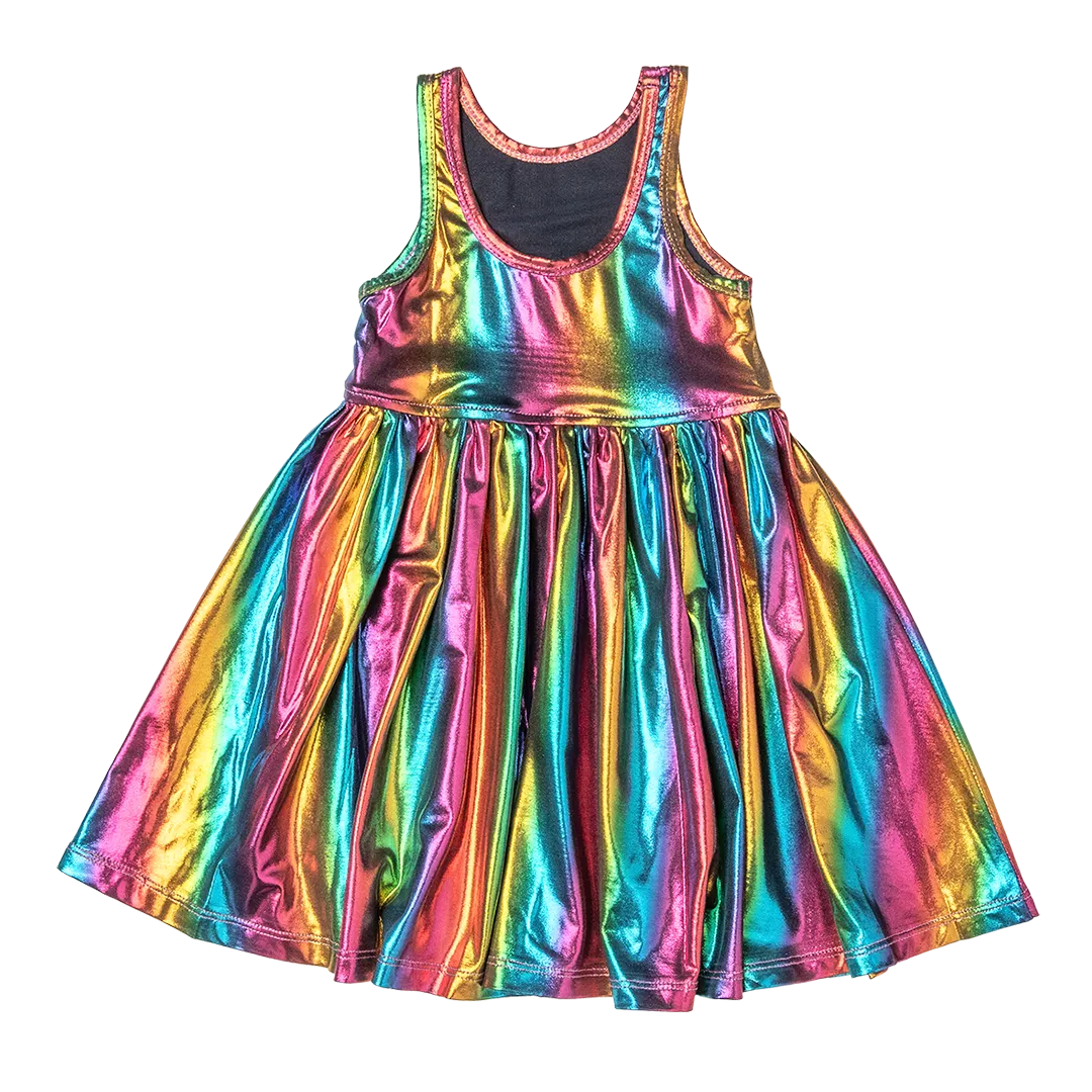 Pink Chicken Girls Liza Lame Dress - Dark Rainbow