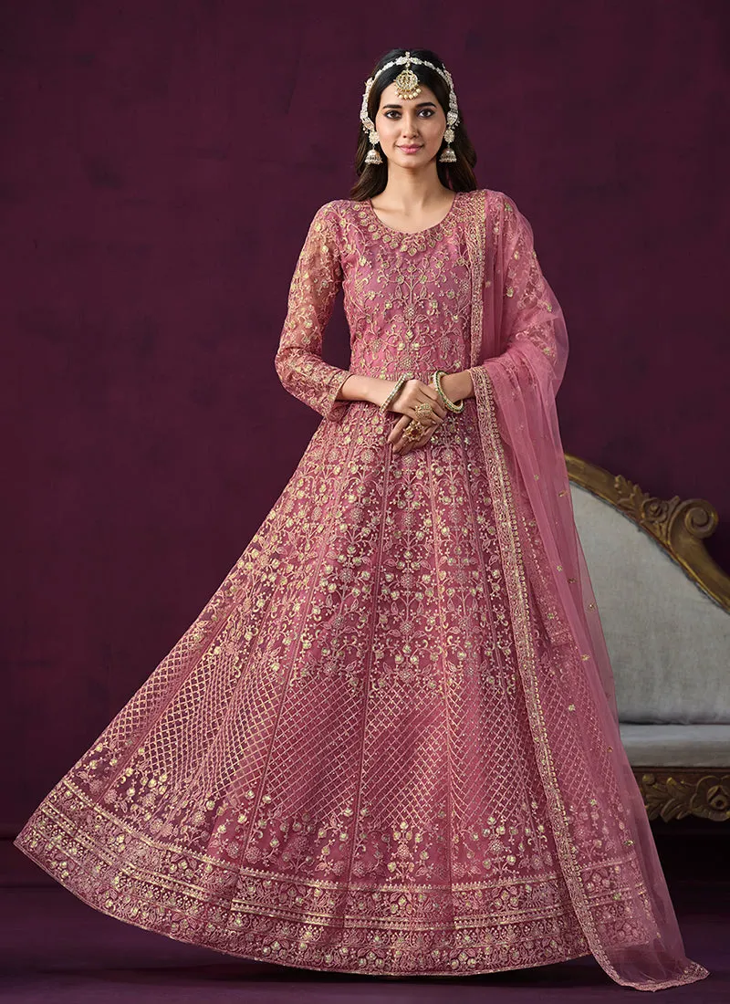 Pink Sequence Embroidery Designer Anarkali Suit