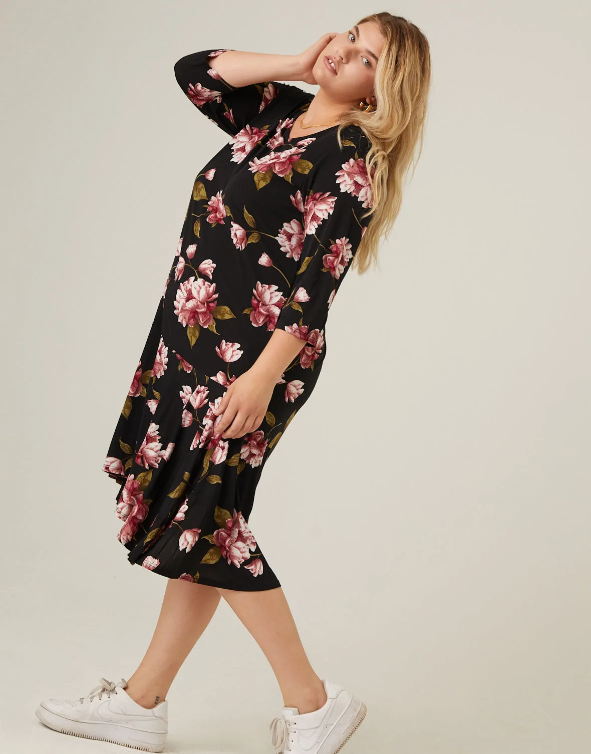 Plus Size Floral 3/4 Sleeve Dress