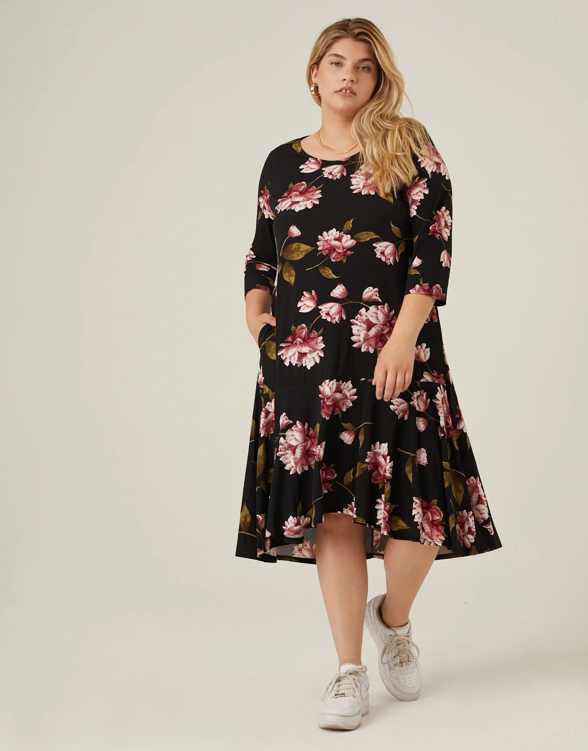 Plus Size Floral 3/4 Sleeve Dress