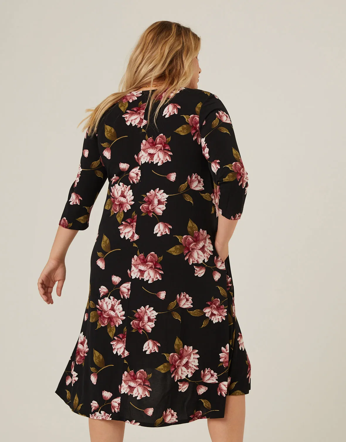 Plus Size Floral 3/4 Sleeve Dress