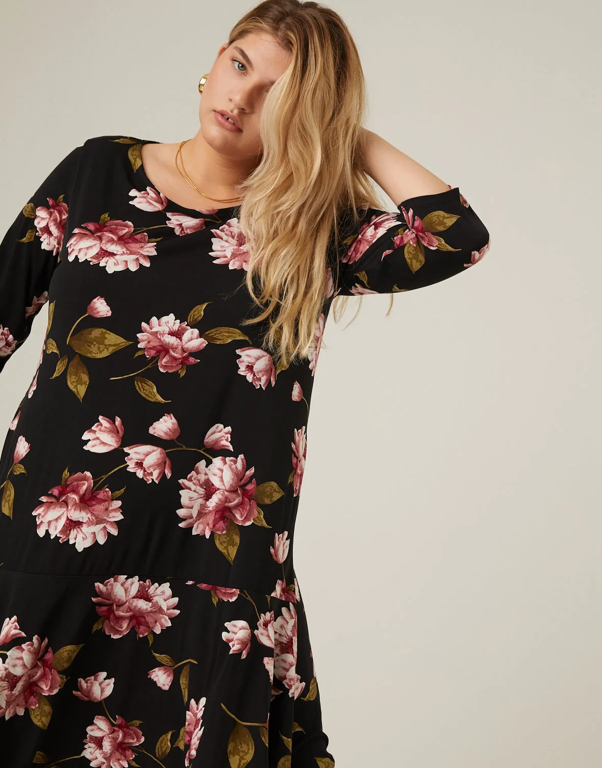 Plus Size Floral 3/4 Sleeve Dress