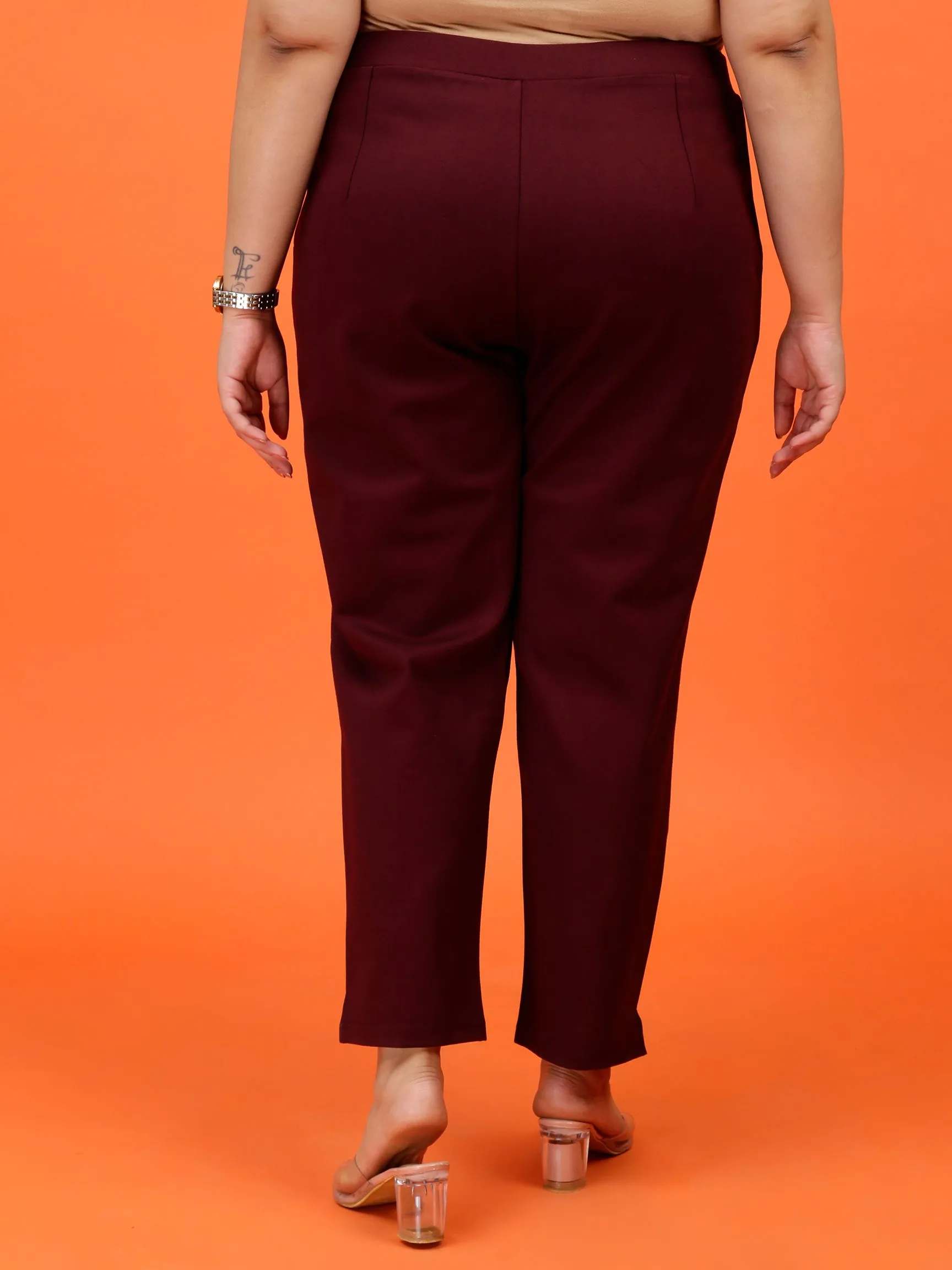 Plus Size Women Maroon Cigarette Pants