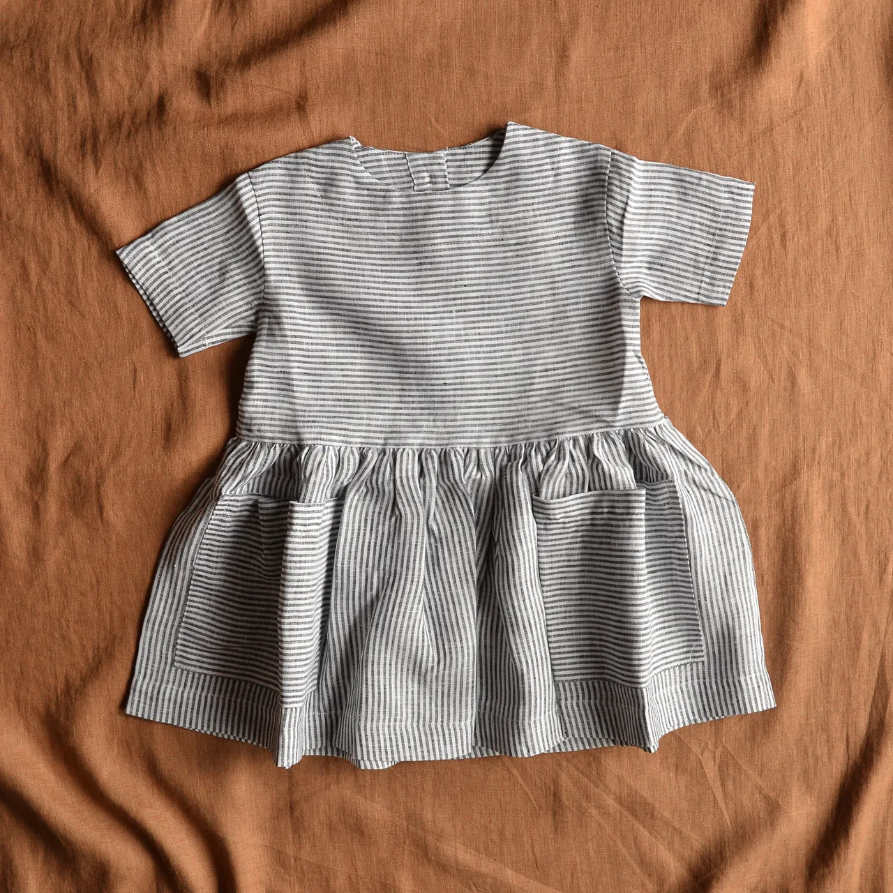 Pocket Dress - 100% Linen - Stripe Classic (6-18m) *Last One!