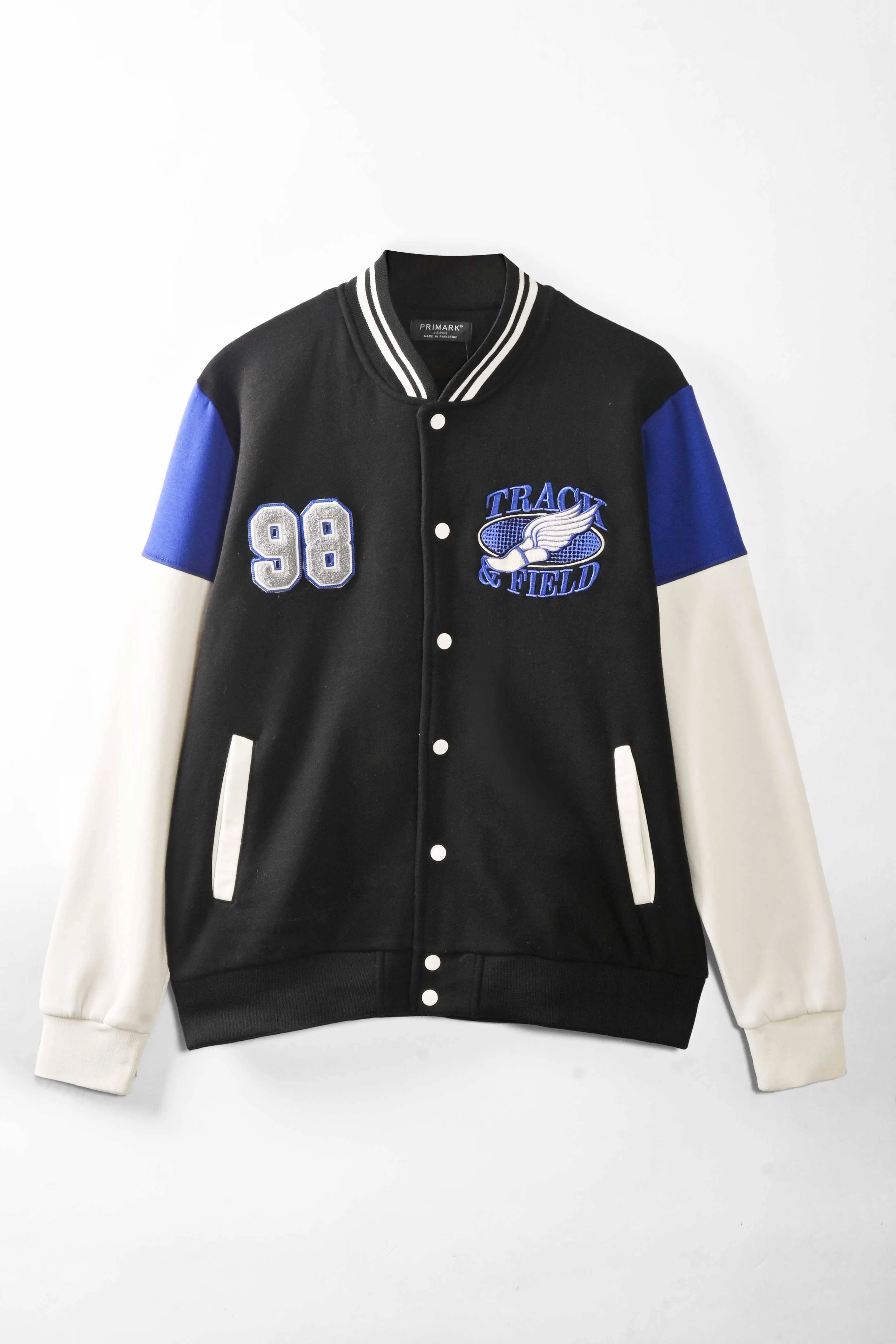 Primark Unisex Track & Field Embroidered Baseball Varsity Fleece Jacket