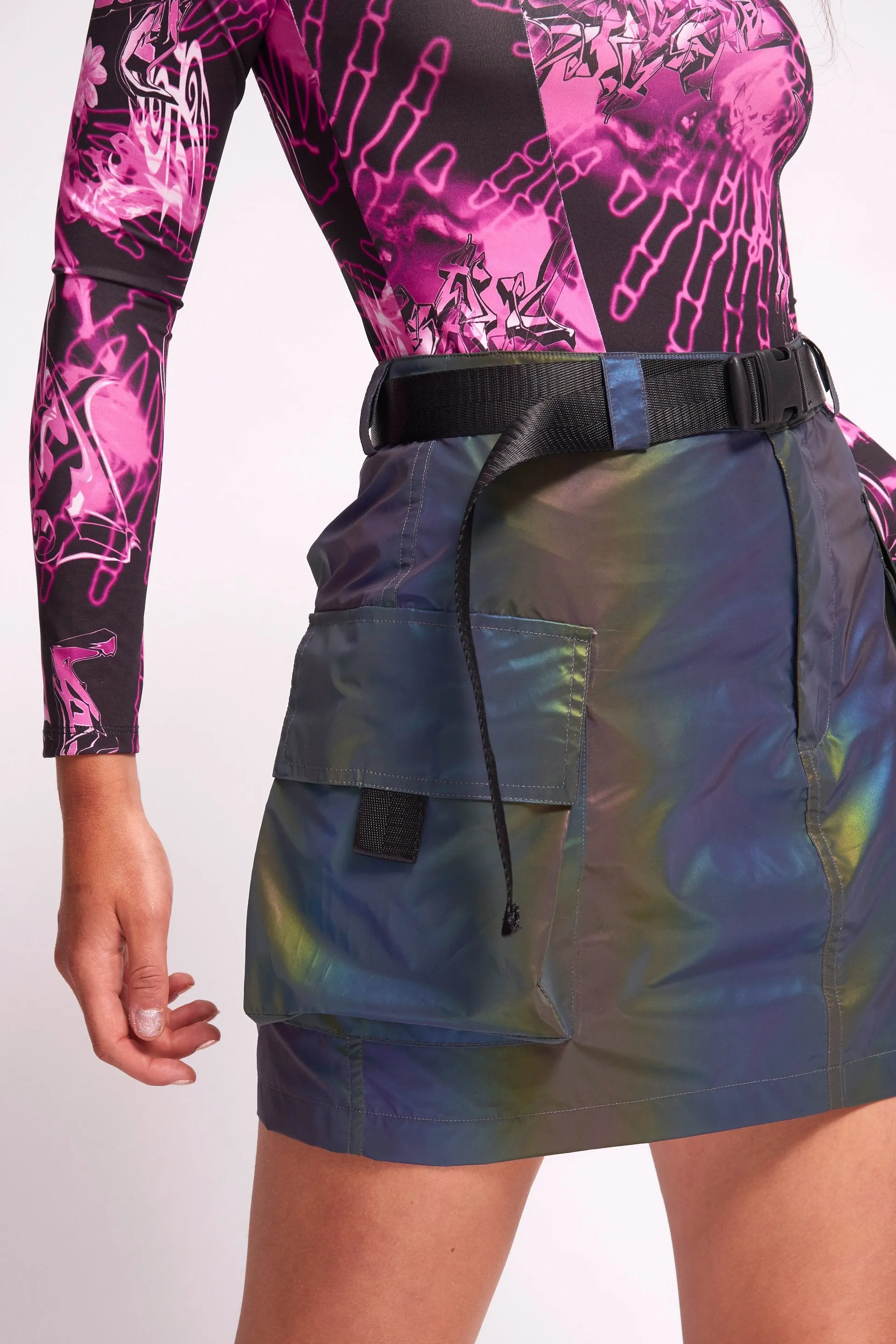 Rainbow Reflective Skirt With Webbing Belt