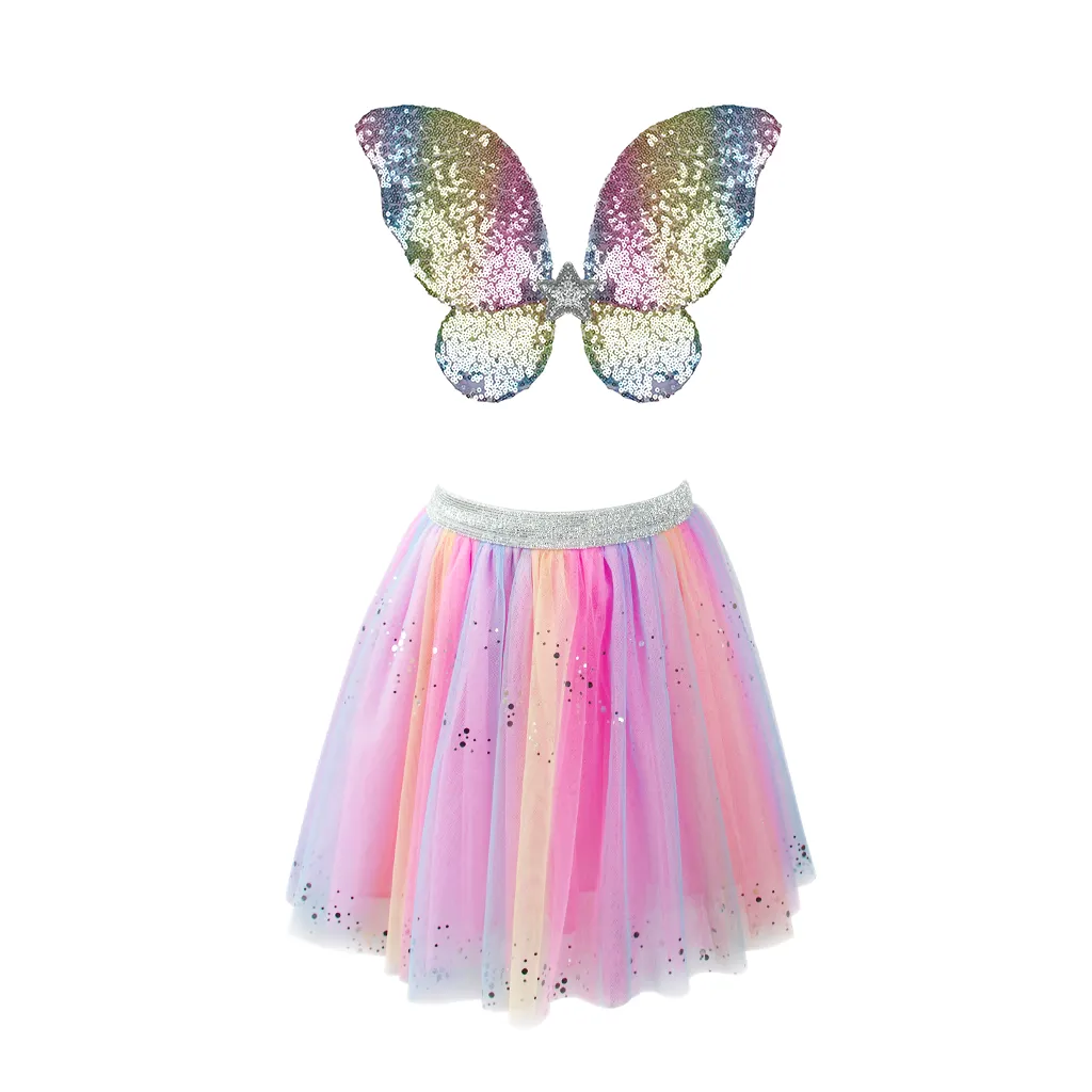 Rainbow Sequins Skirt, Wings, & Wand Size 4-6