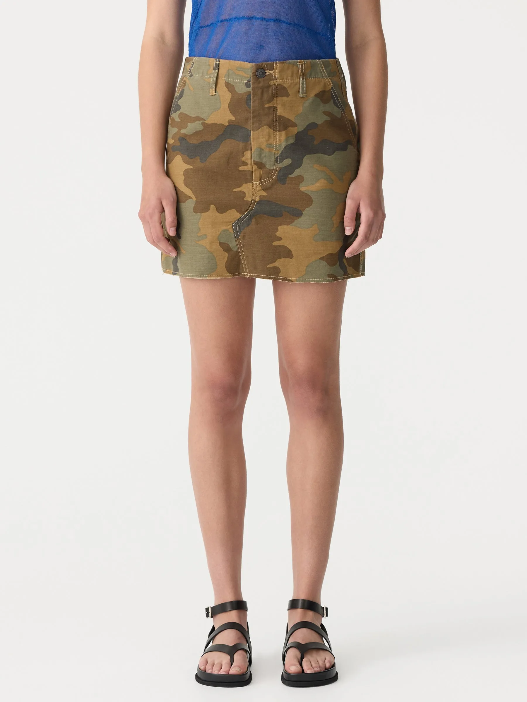 raw edge camo skirt