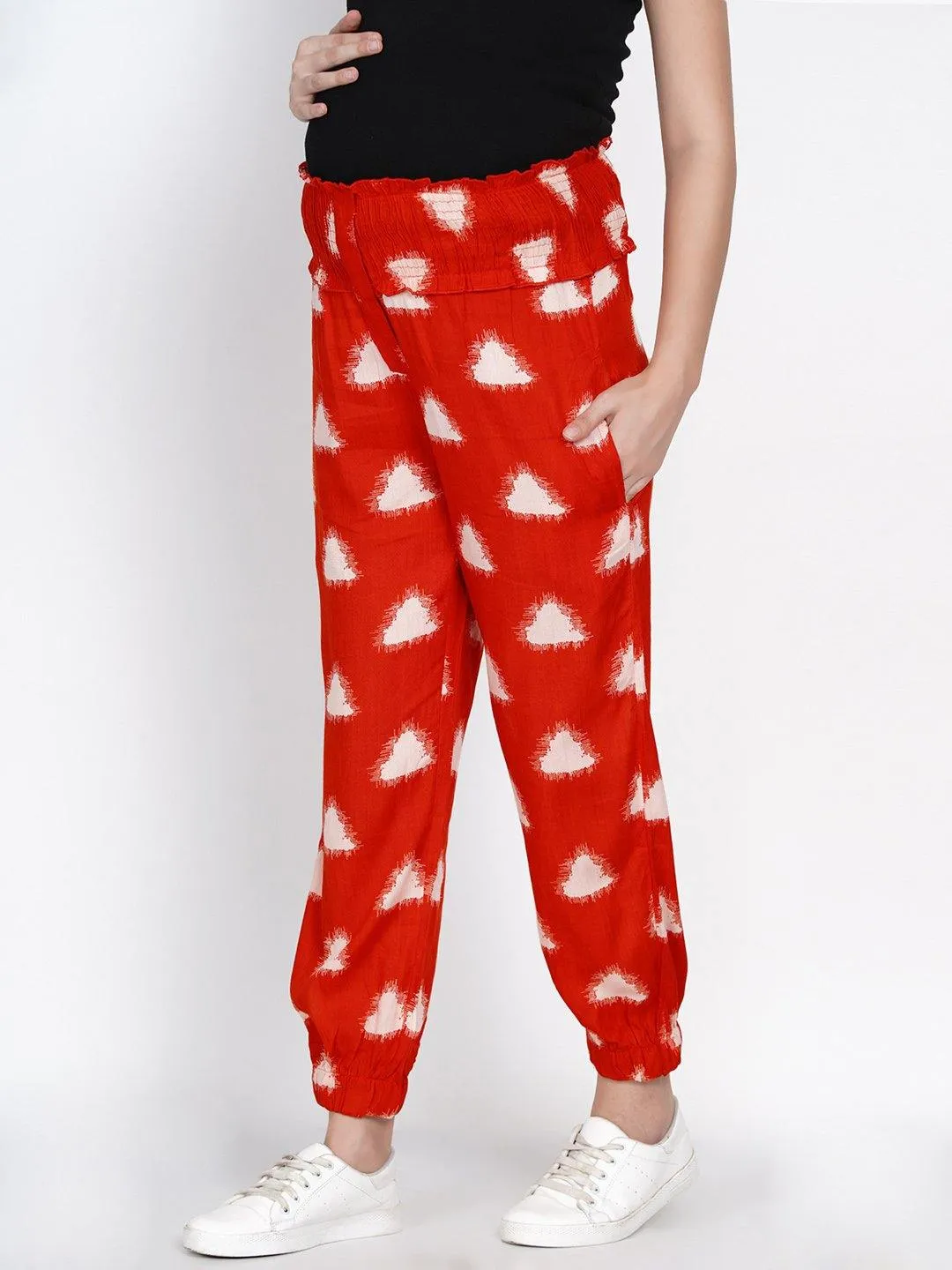 Red Geometric Print Maternity and Nursing Loungwear