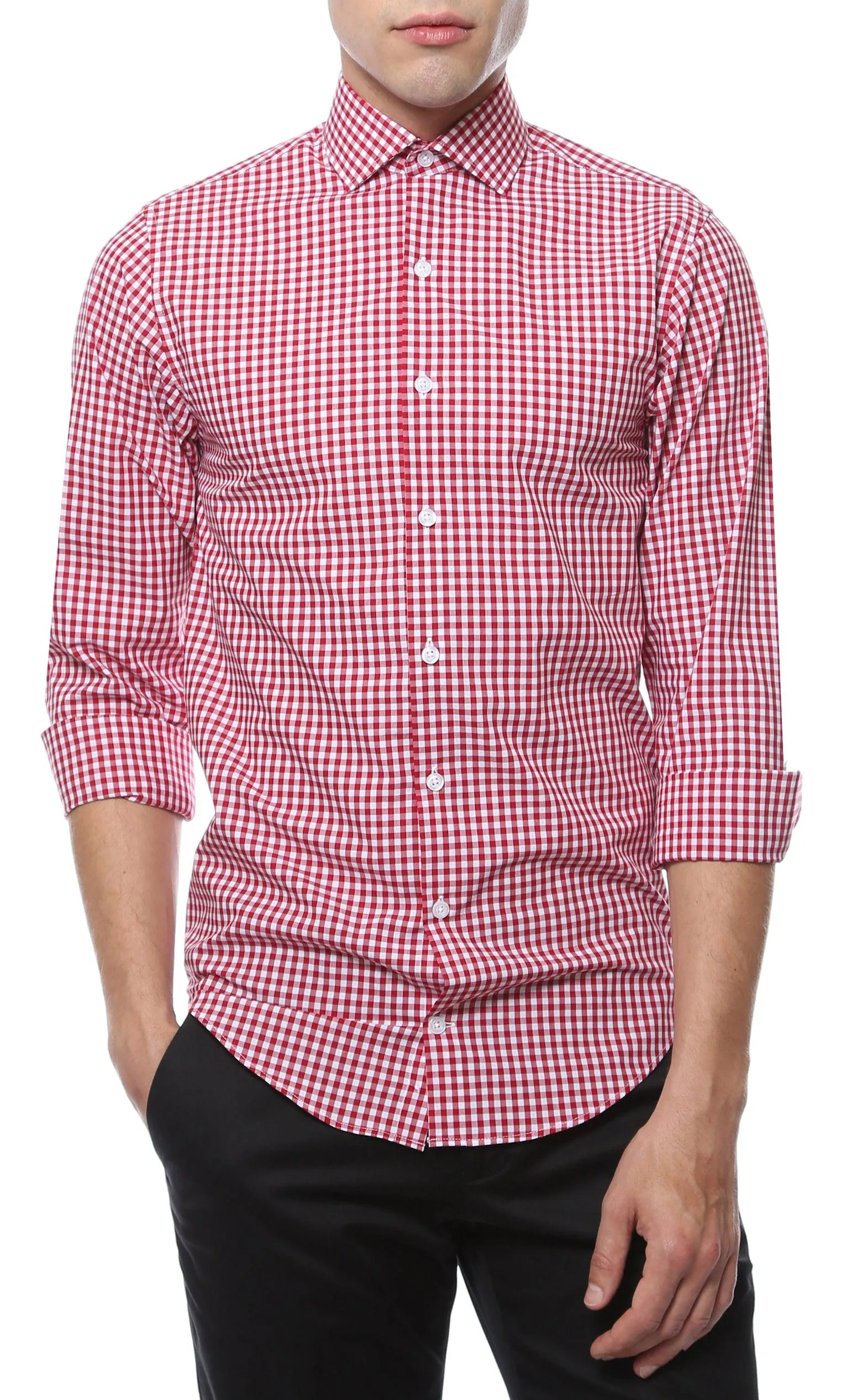 Red Gingham Check Dress Shirt - Slim Fit