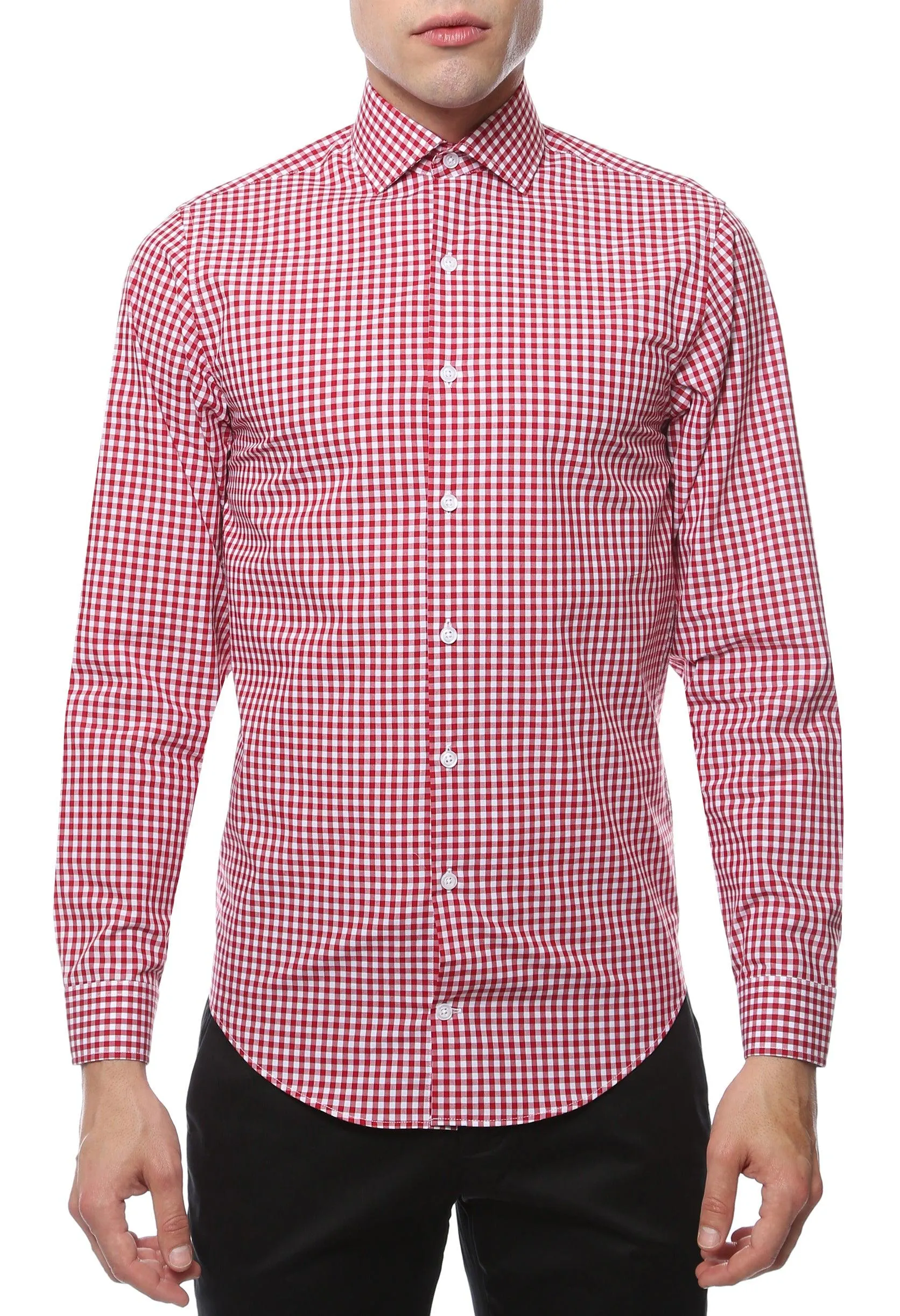 Red Gingham Check Dress Shirt - Slim Fit