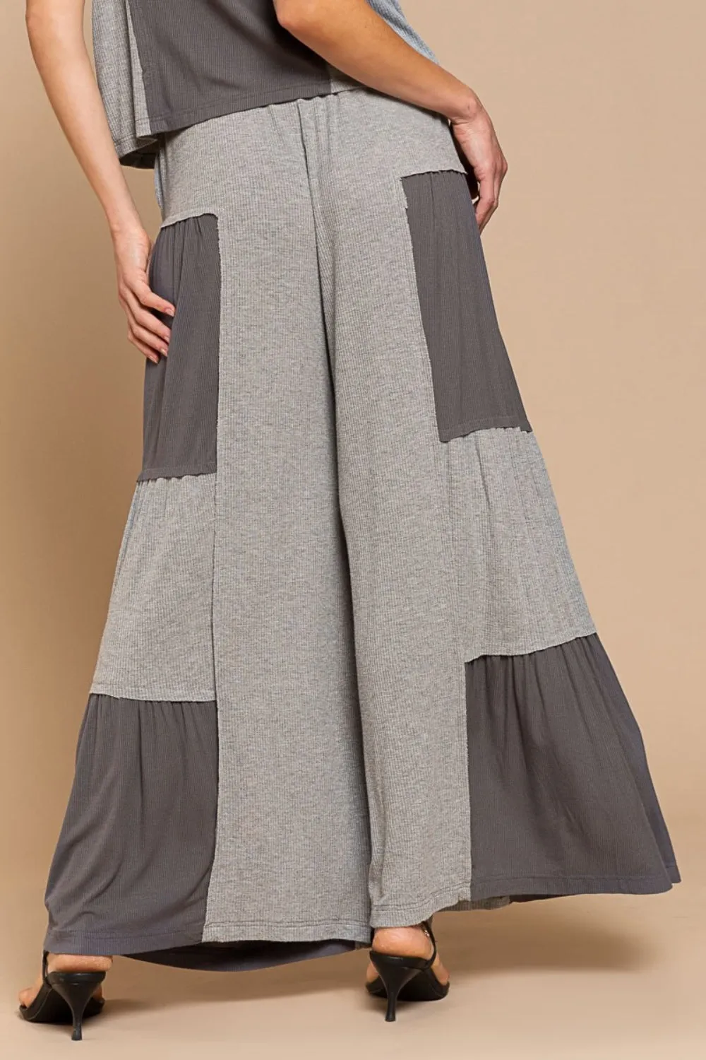 Ribbed Contrast Wide Leg Pants