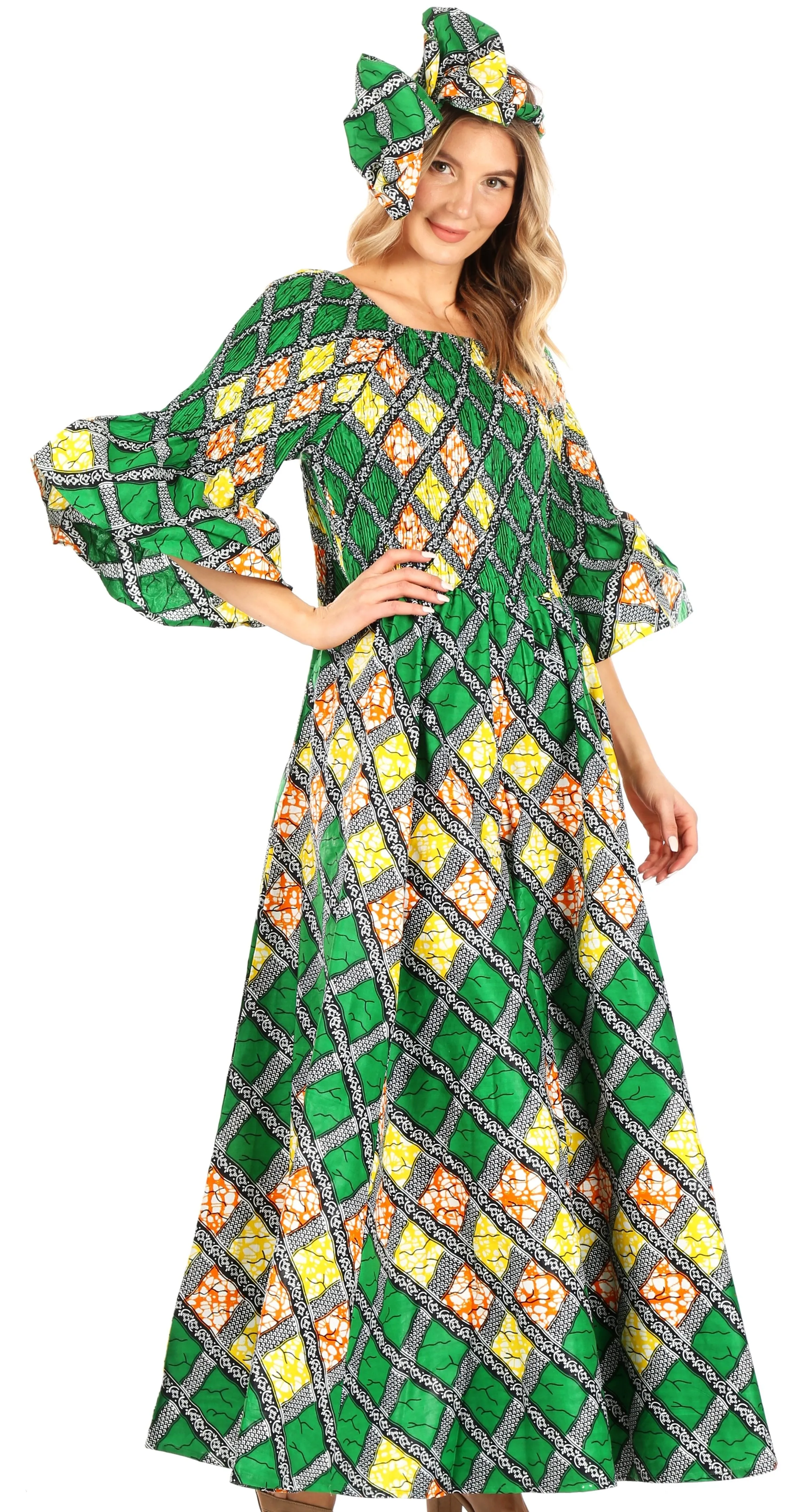 Sakkas Ina Women's African Ankara Print Wide Leg Jumpsuit Dress Of the Shoulder