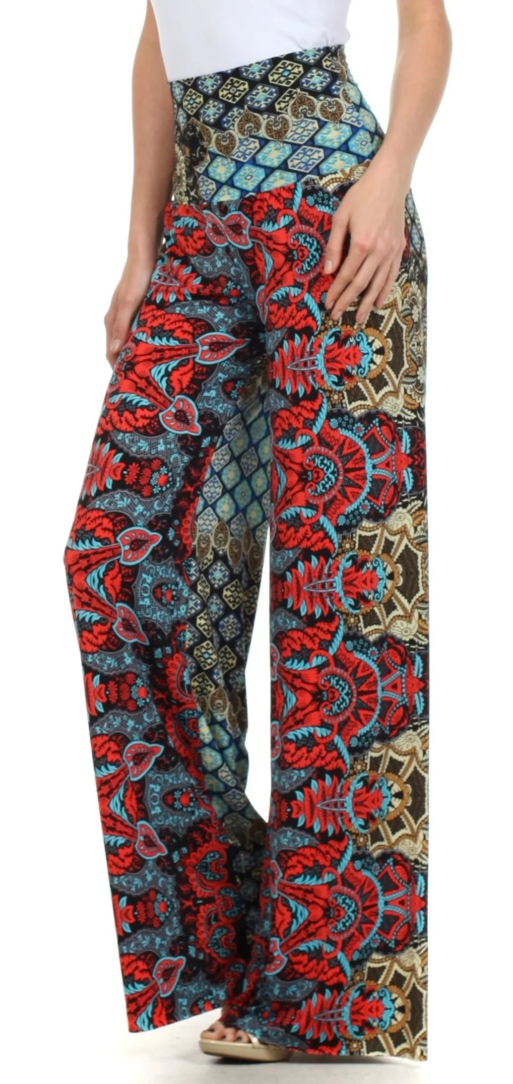 Sakkas Patterned High Waist Wide Leg Palazzo Pant