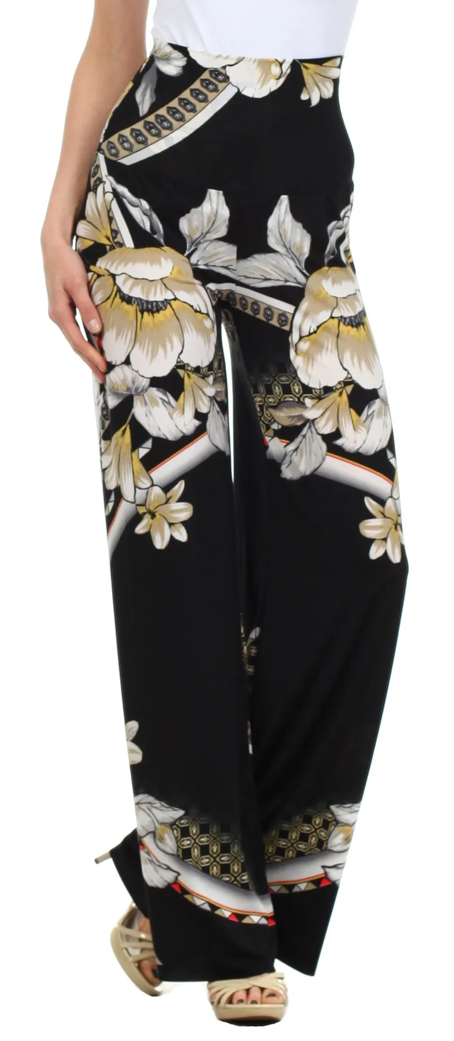 Sakkas Patterned High Waist Wide Leg Palazzo Pant