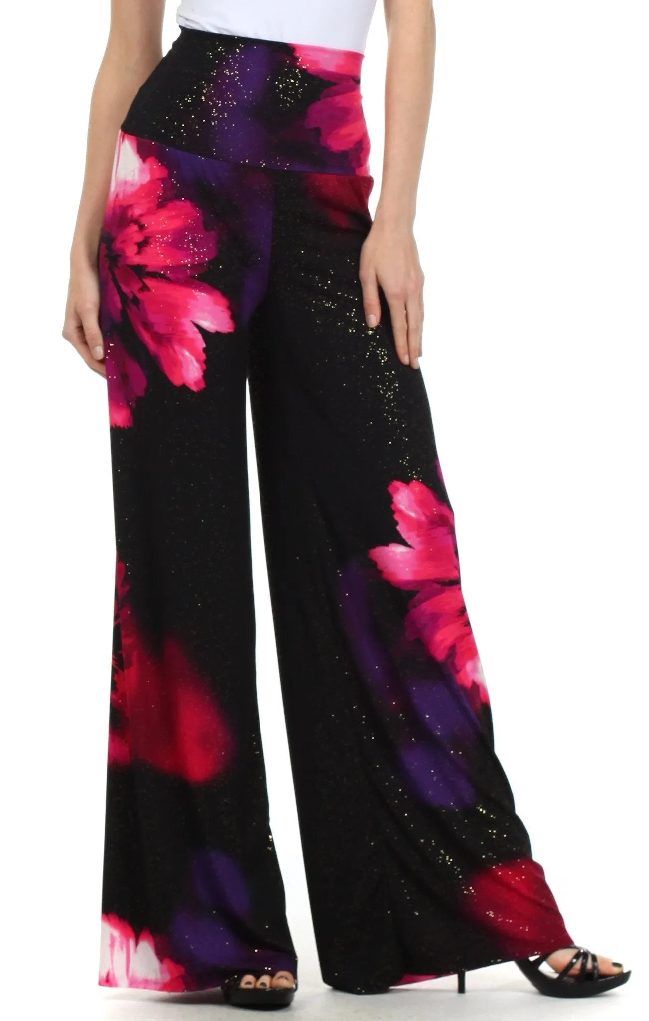 Sakkas Sparkle Floral High Waist Wide Leg Palazzo Pant