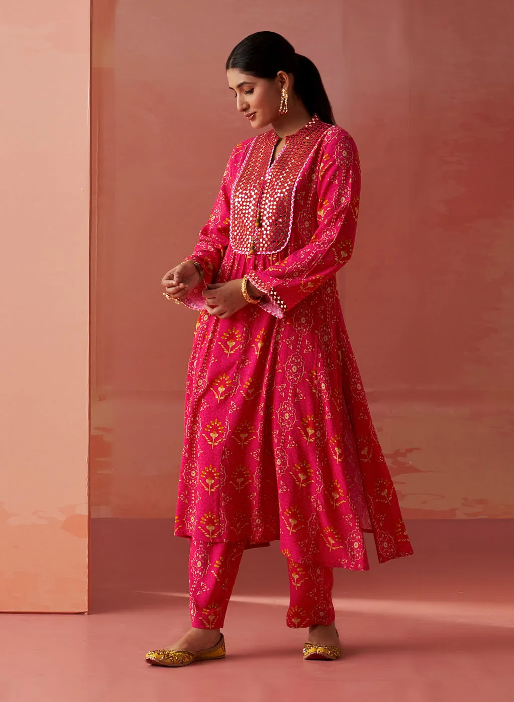 Sania Fuchsia PinkPrinted Rayon Kurta Set