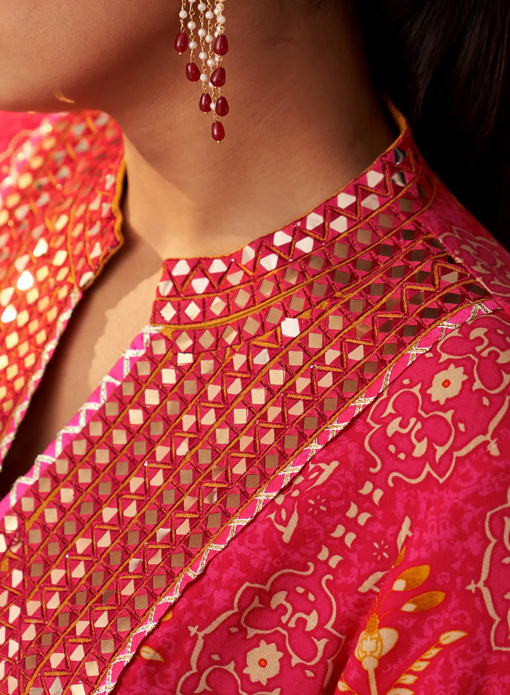 Sania Fuchsia PinkPrinted Rayon Kurta Set