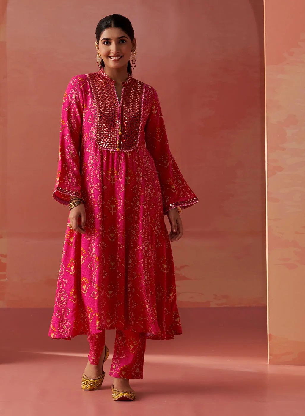 Sania Fuchsia PinkPrinted Rayon Kurta Set