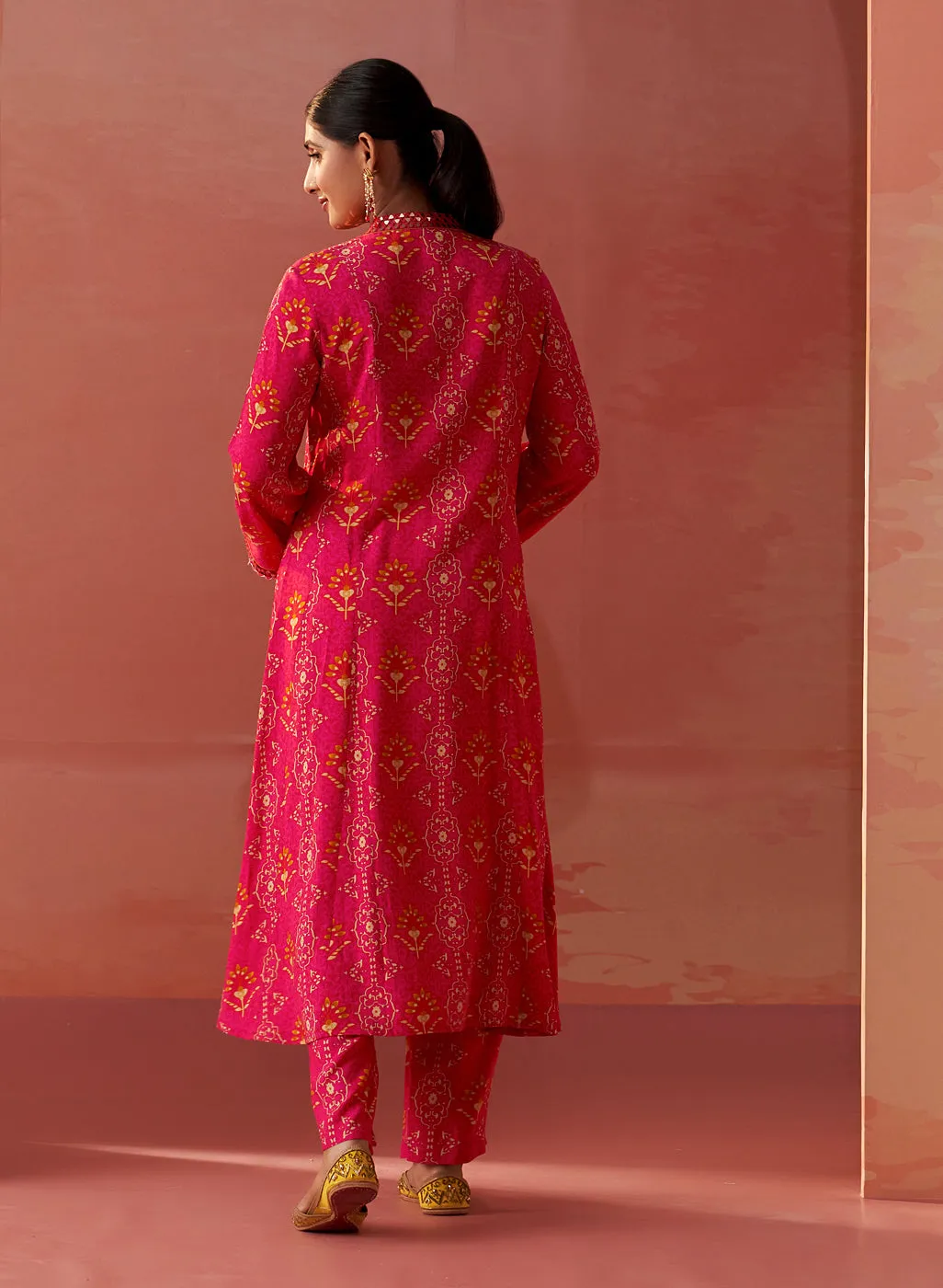 Sania Fuchsia PinkPrinted Rayon Kurta Set