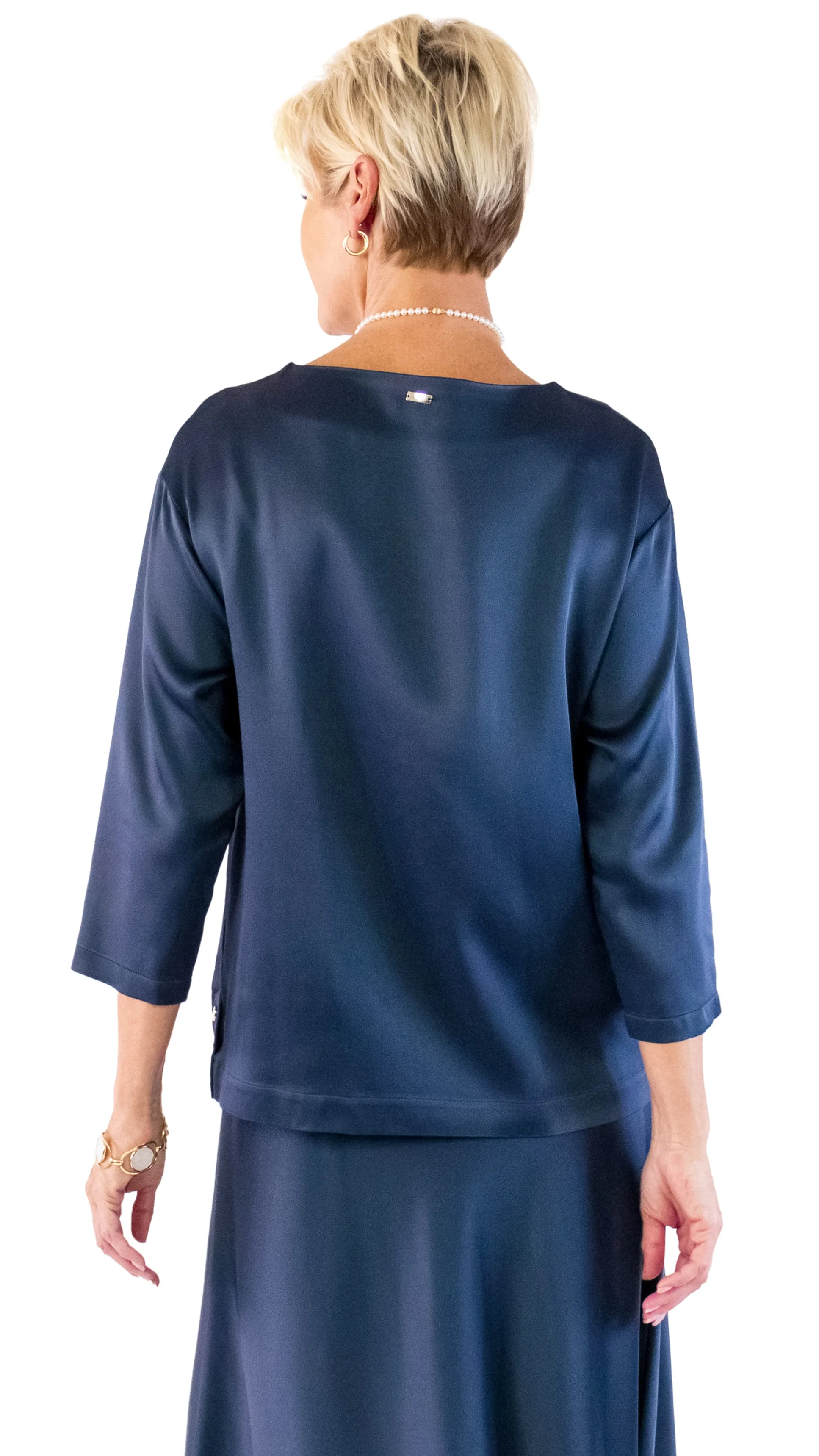 Satin Effect Blouse - Navy