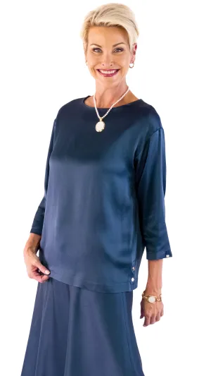 Satin Effect Blouse - Navy