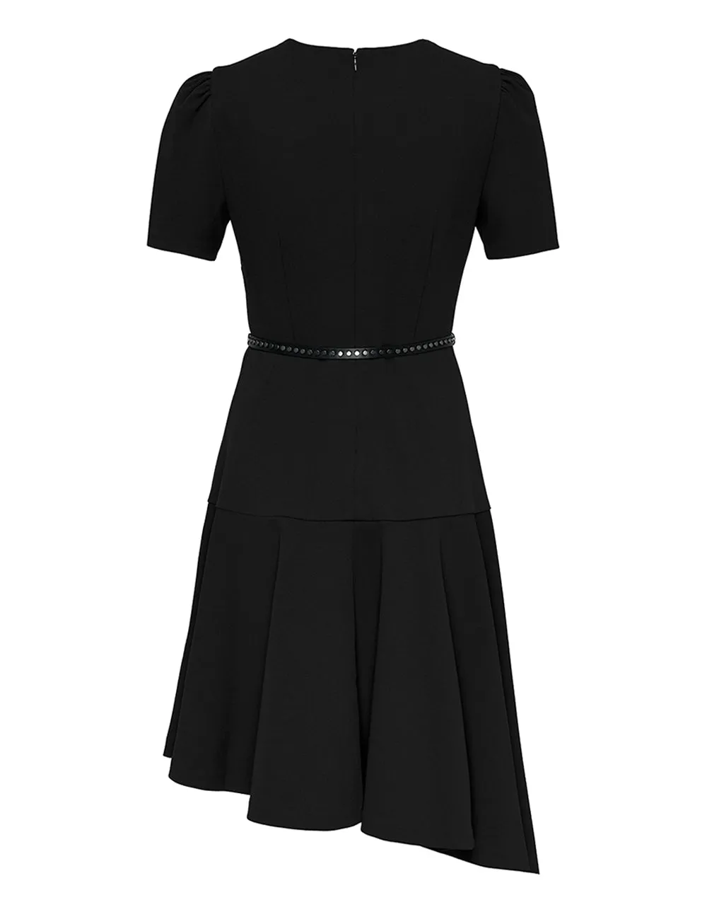 Scuba Crepe Asymmetrical Ruffle Hem Dress