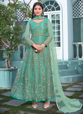 Sea Green Multi Embroidery Designer Anarkali Suit