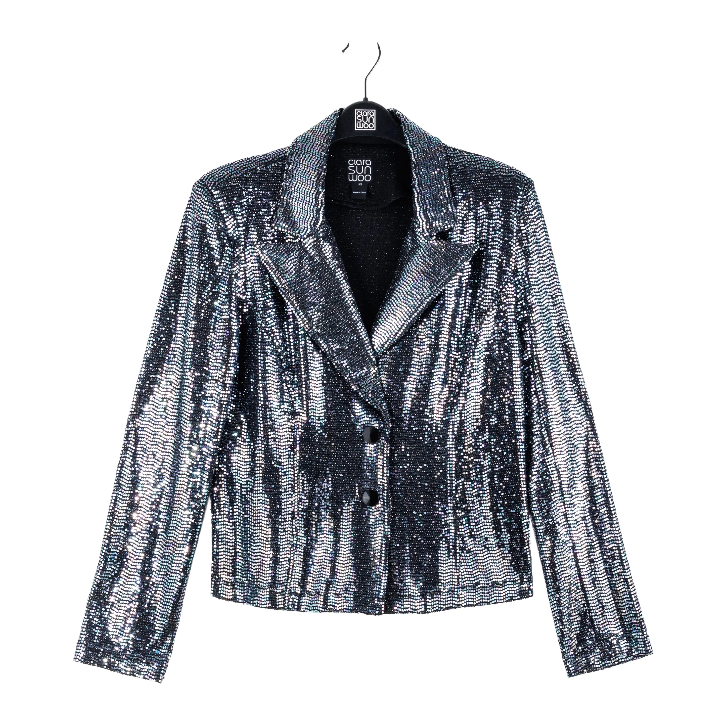 Shimmer Sequin - Modern Button Blazer - Gunmetal