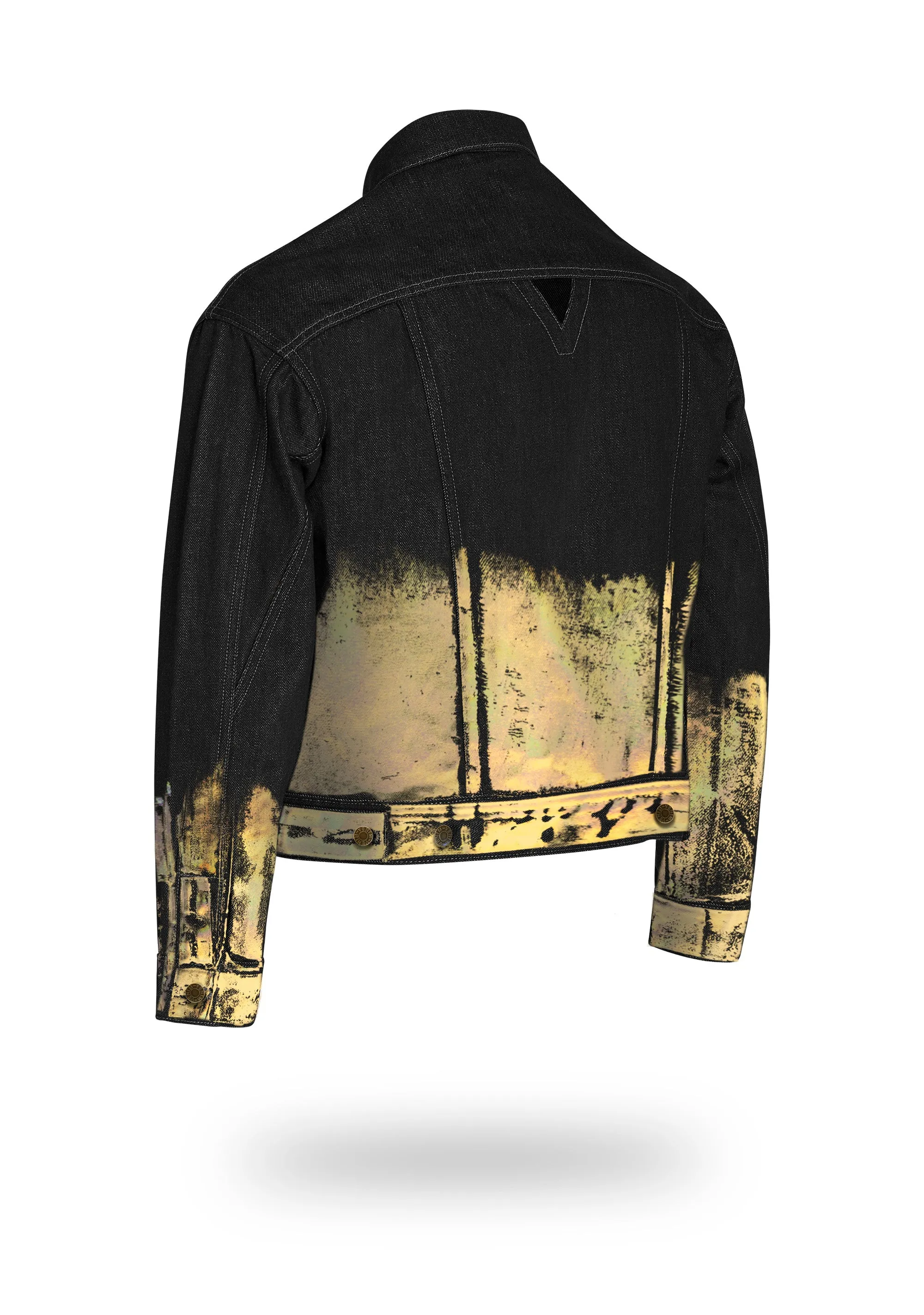 Shorter Classic Black Denim Jacket with Gold Holographic Foil