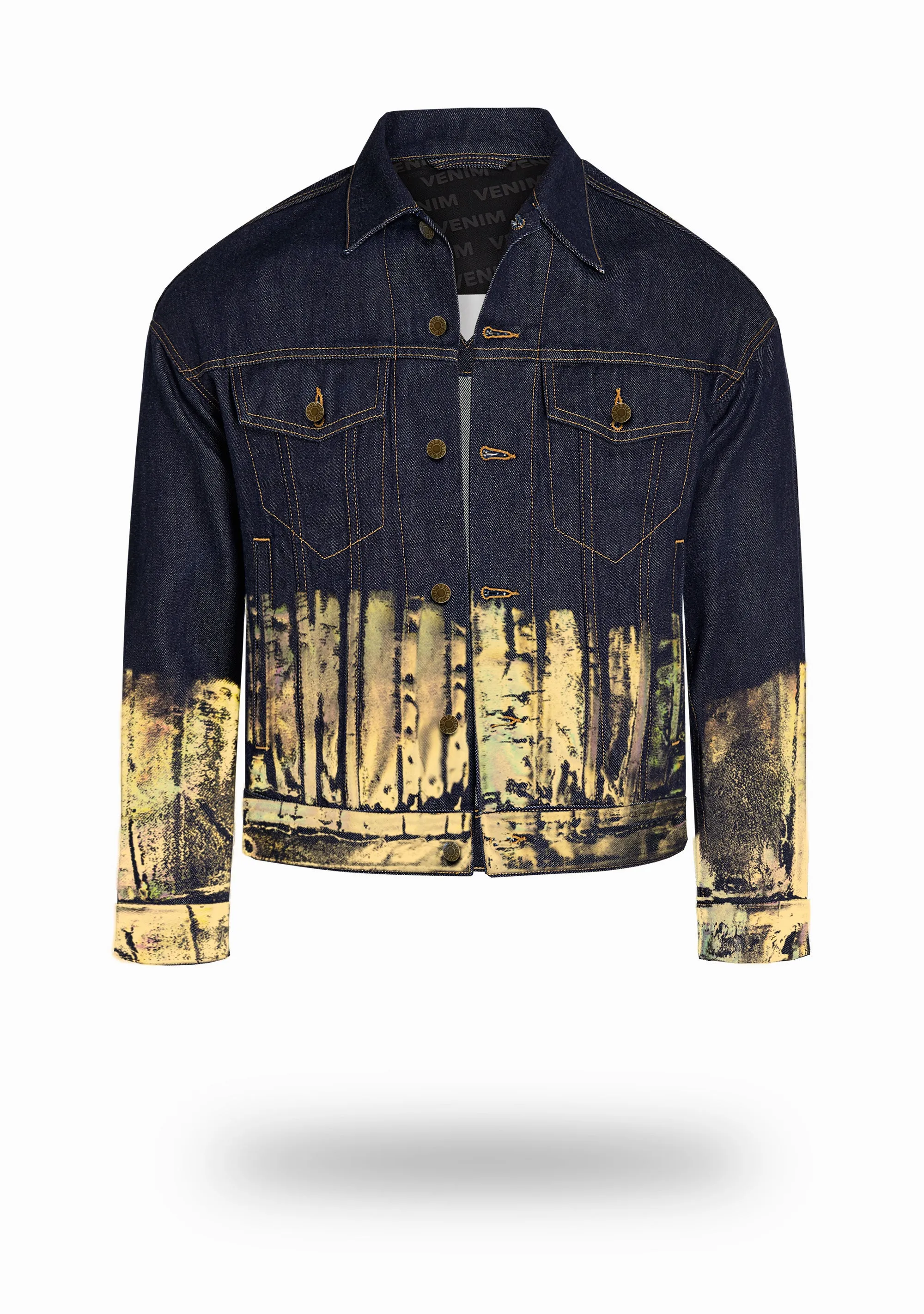 Shorter Indigo Denim Jacket with Gold Holographic Foil