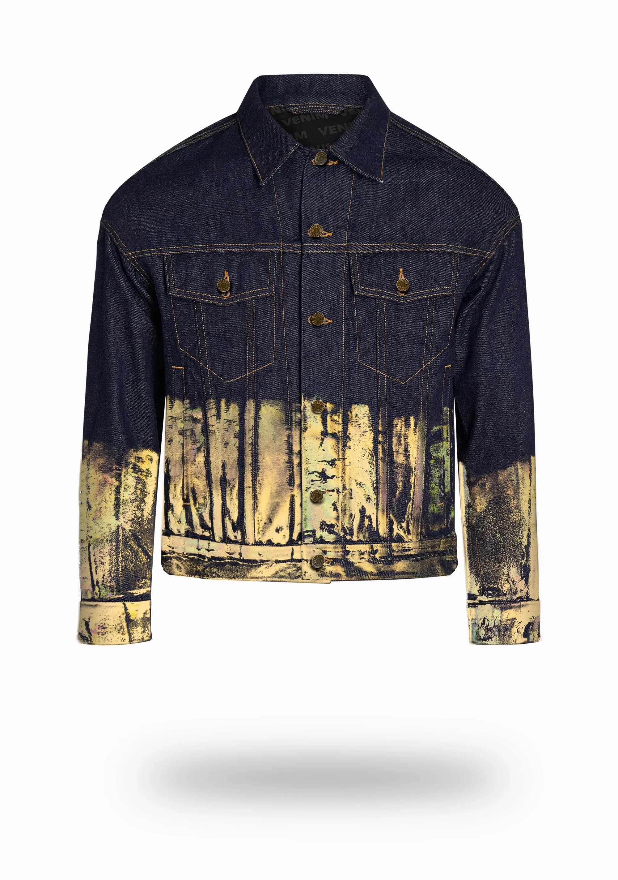 Shorter Indigo Denim Jacket with Gold Holographic Foil