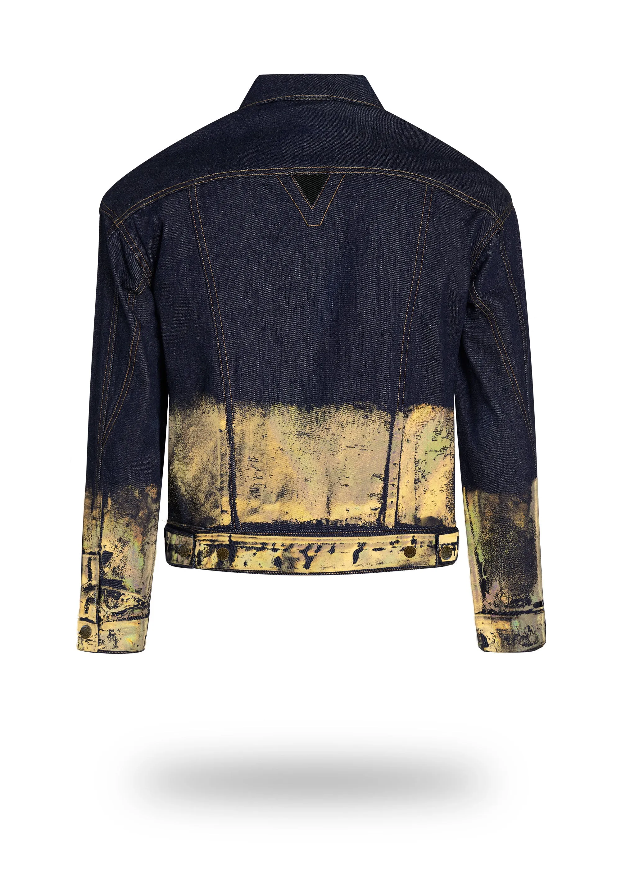 Shorter Indigo Denim Jacket with Gold Holographic Foil