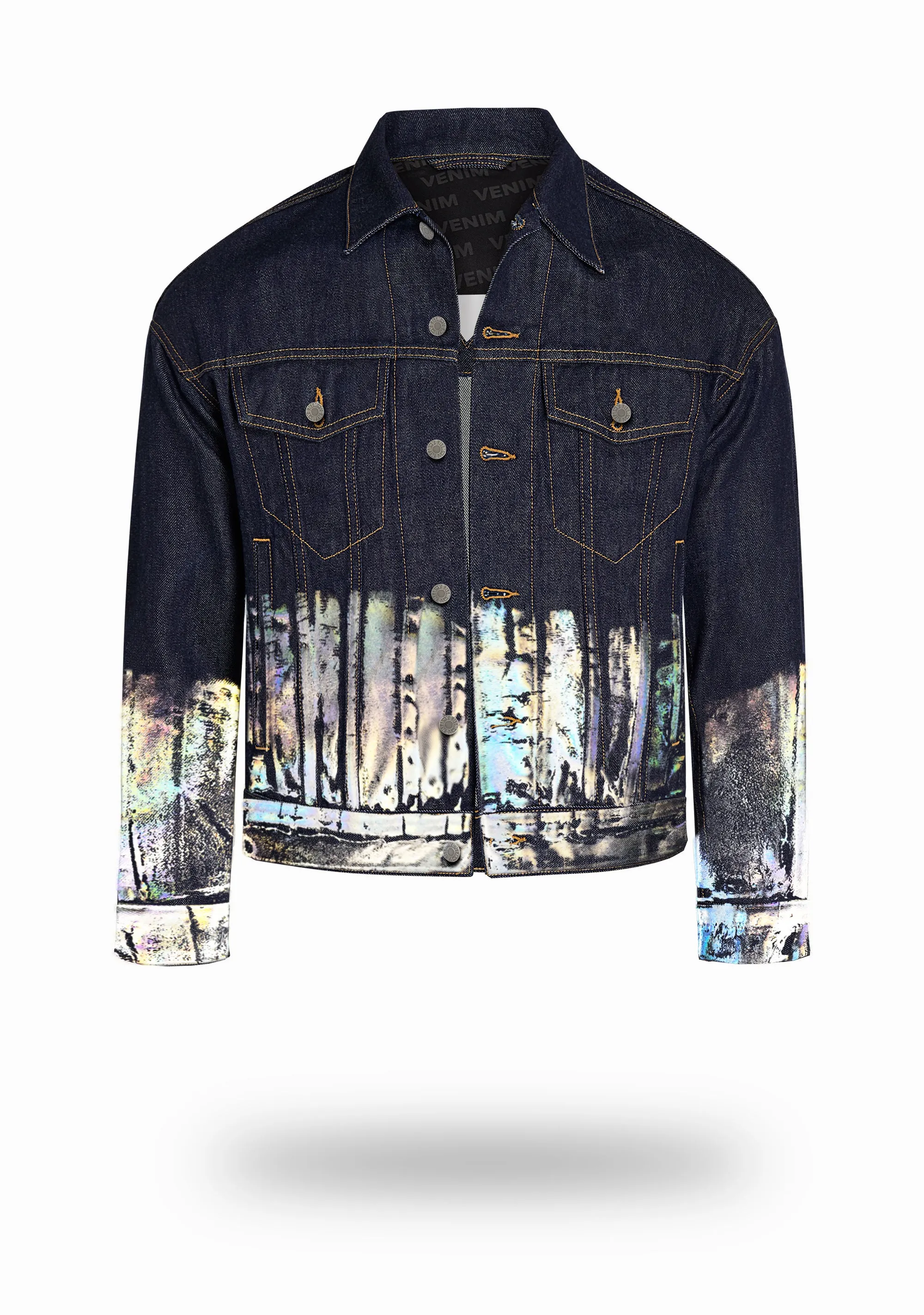 Shorter Indigo Denim Jacket with Holographic Foil