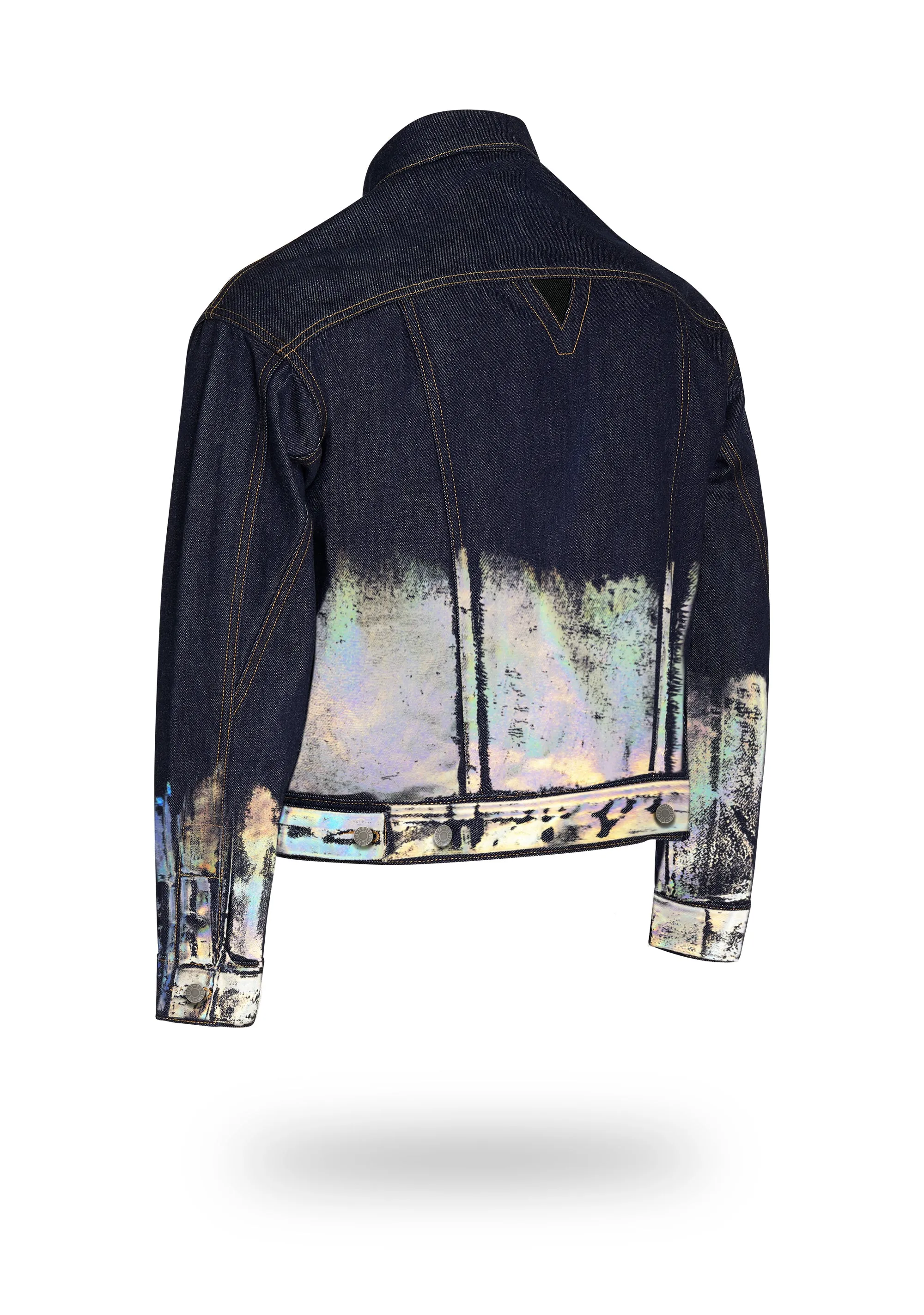 Shorter Indigo Denim Jacket with Holographic Foil