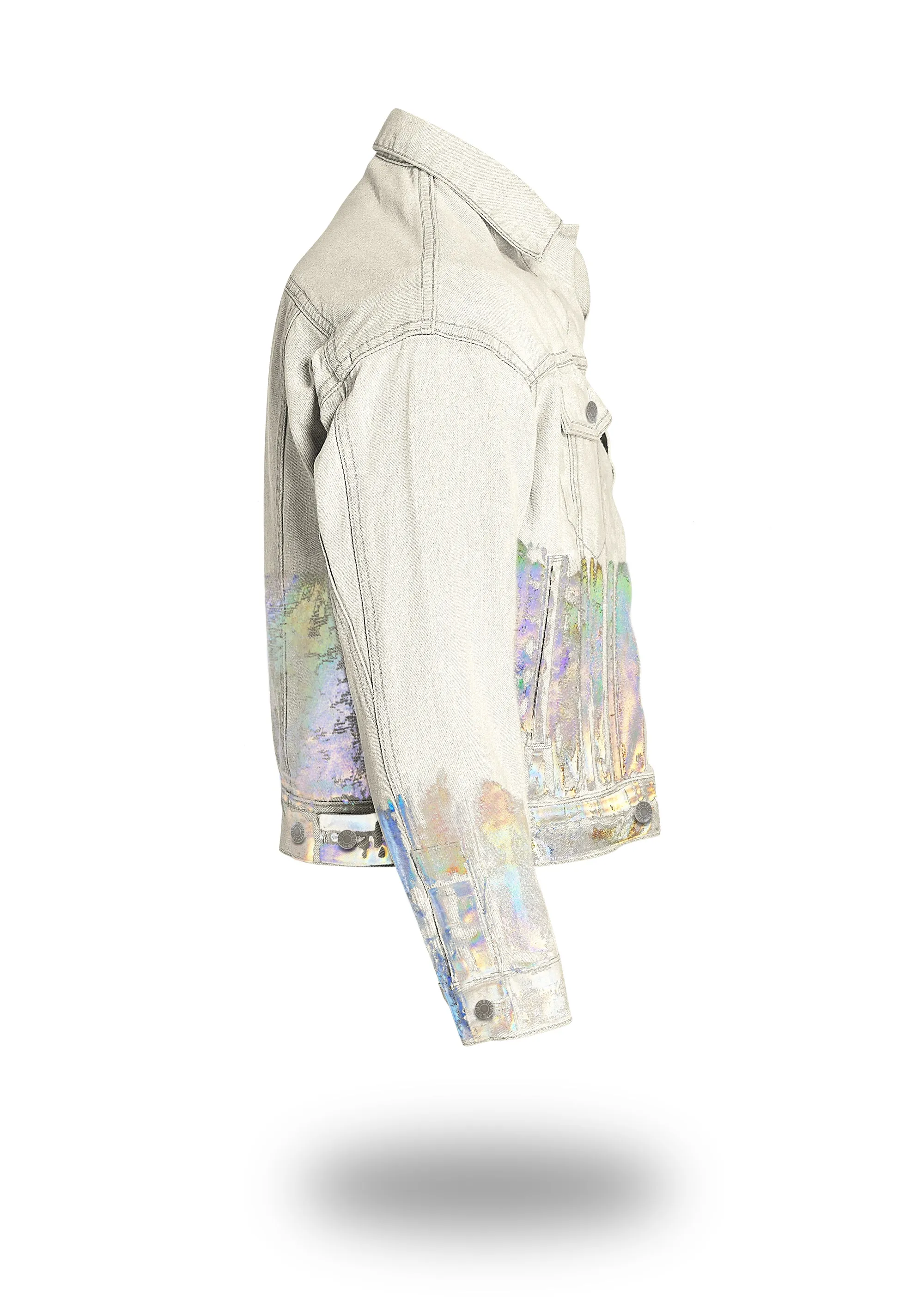 Shorter Off-White Denim Jacket with Holographic Foil