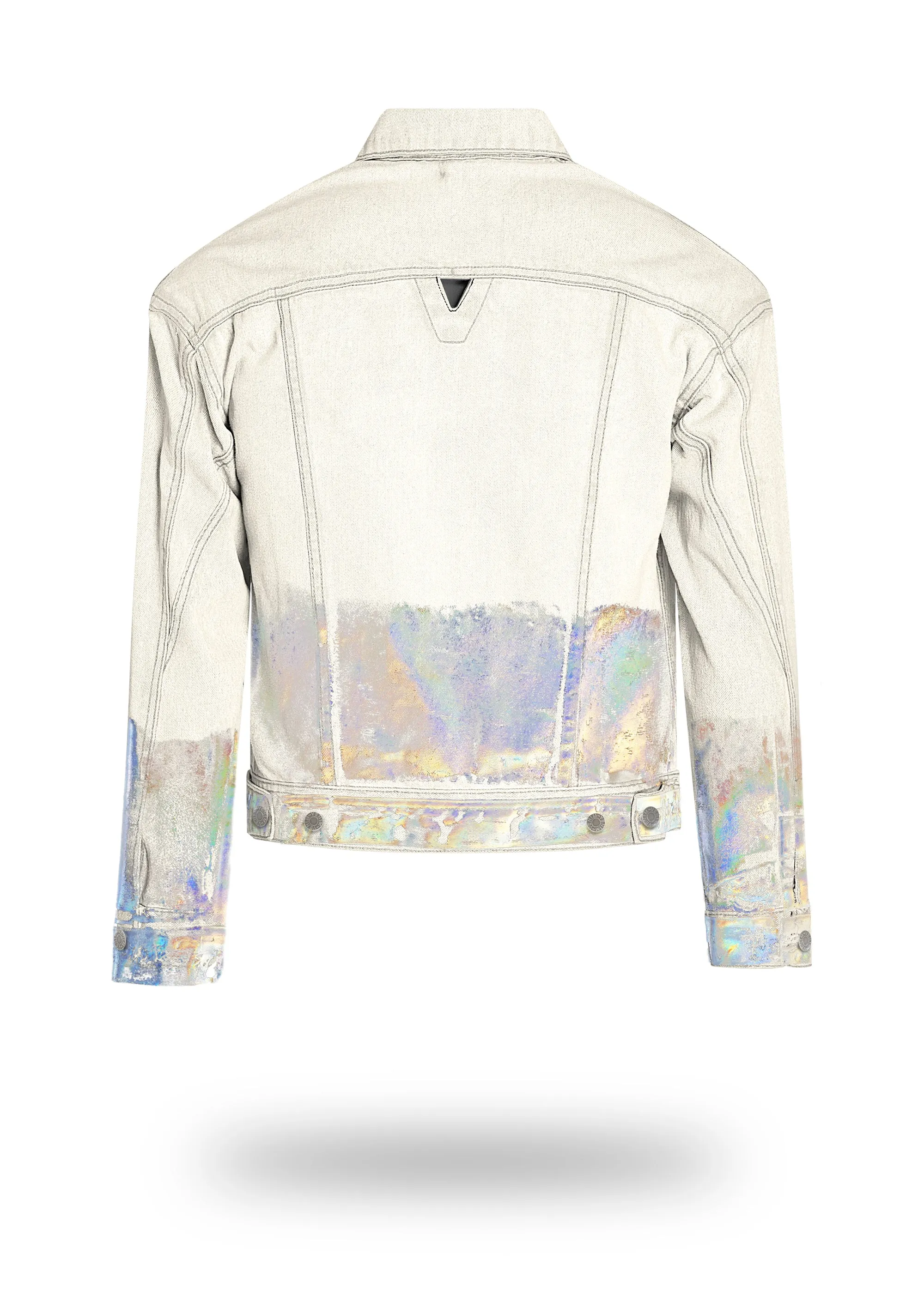 Shorter Off-White Denim Jacket with Holographic Foil