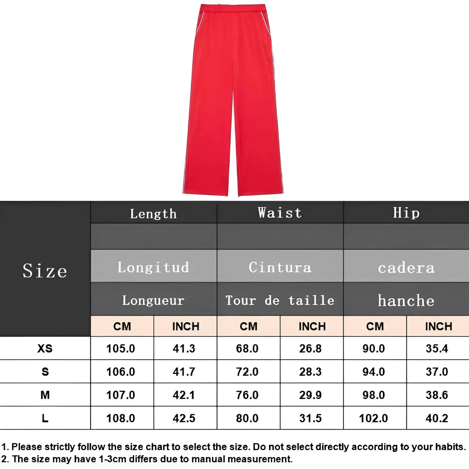 Side Zipper Straight Pant Loose Red Wide Leg Pants Jacket Fashion Streetwear