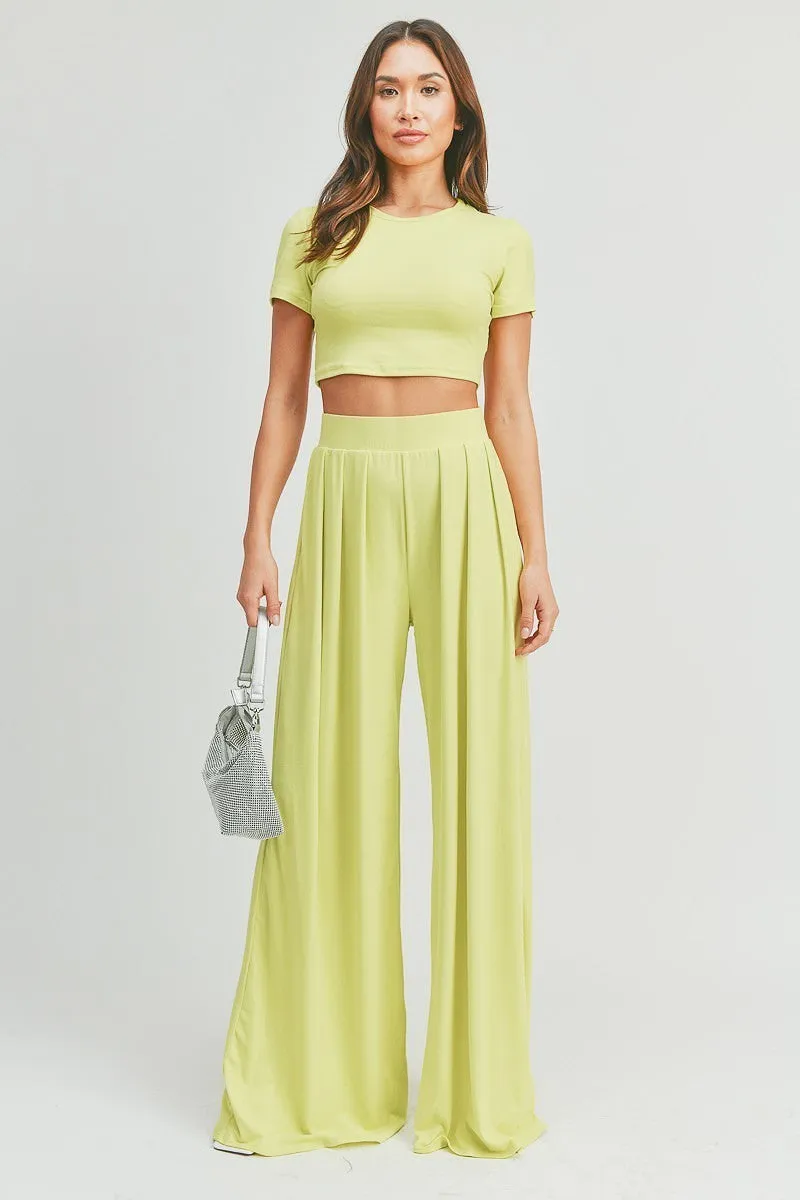 Simple Crop Top And Palazzo Pants Set - Ships from The US