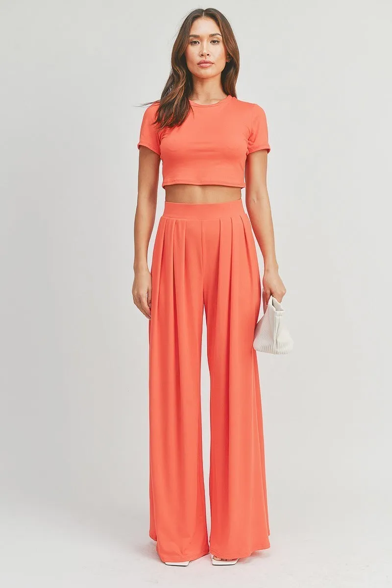 Simple Crop Top And Palazzo Pants Set - Ships from The US