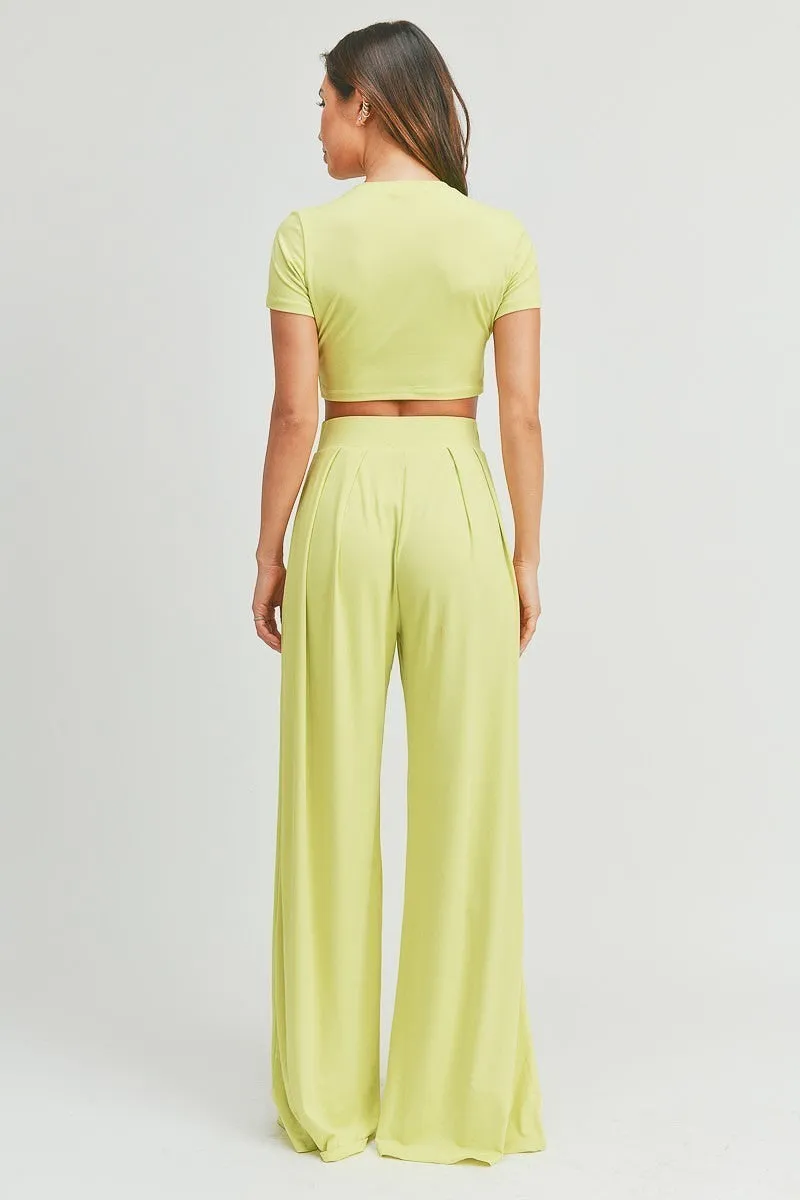 Simple Crop Top And Palazzo Pants Set - Ships from The US