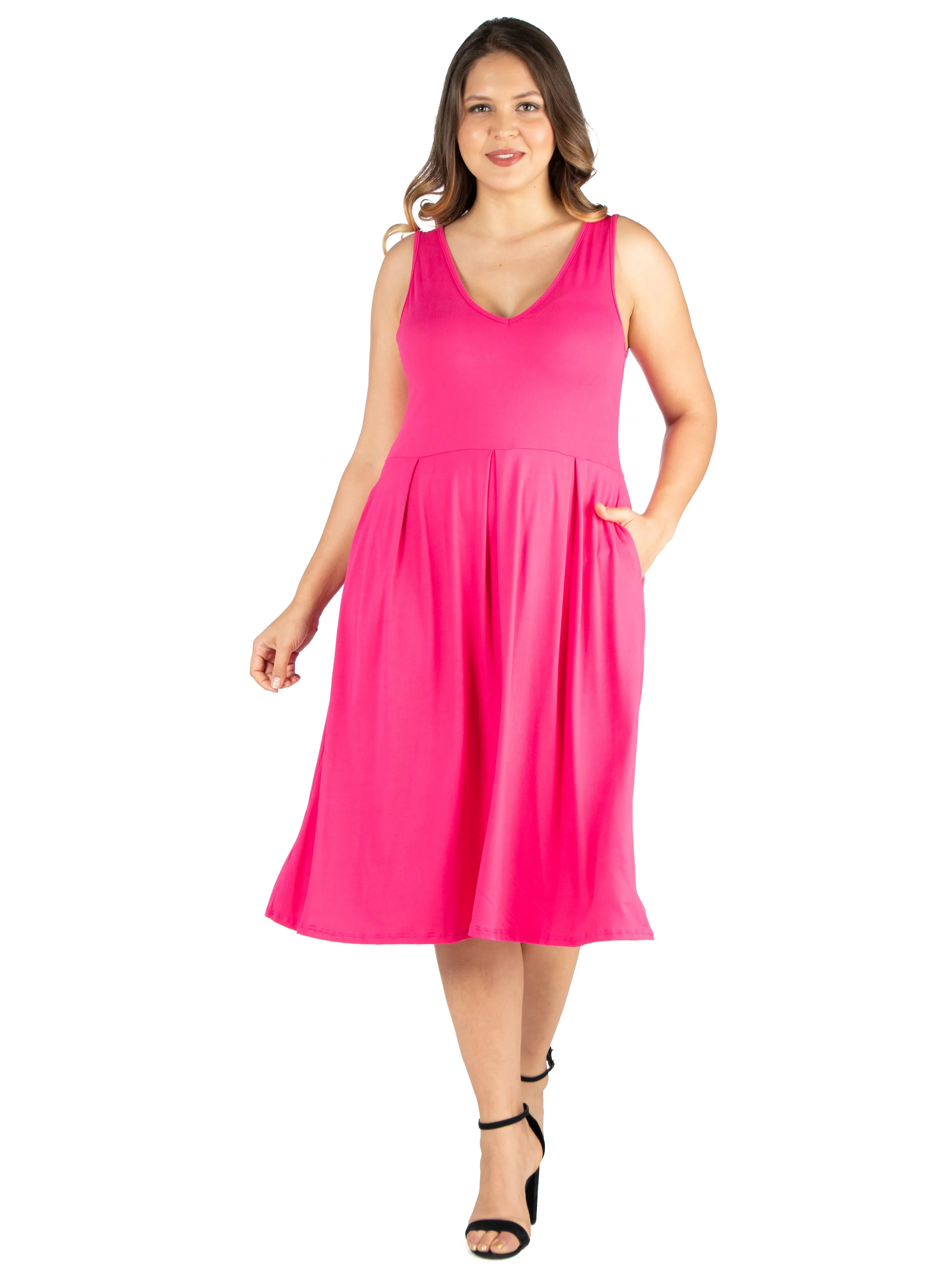 Sleeveless Midi Plus Size Fit and Flare Pocket Dress