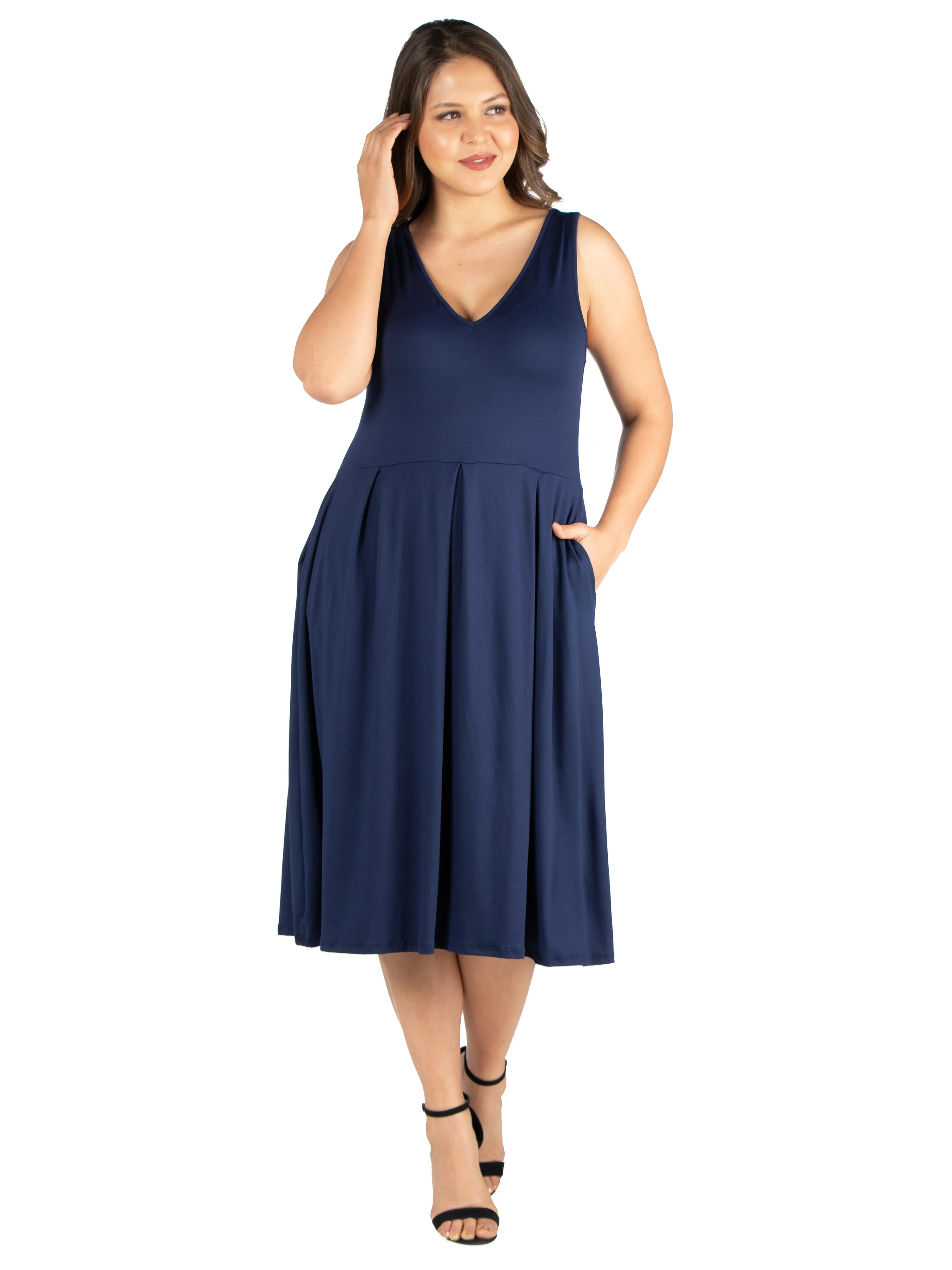 Sleeveless Midi Plus Size Fit and Flare Pocket Dress