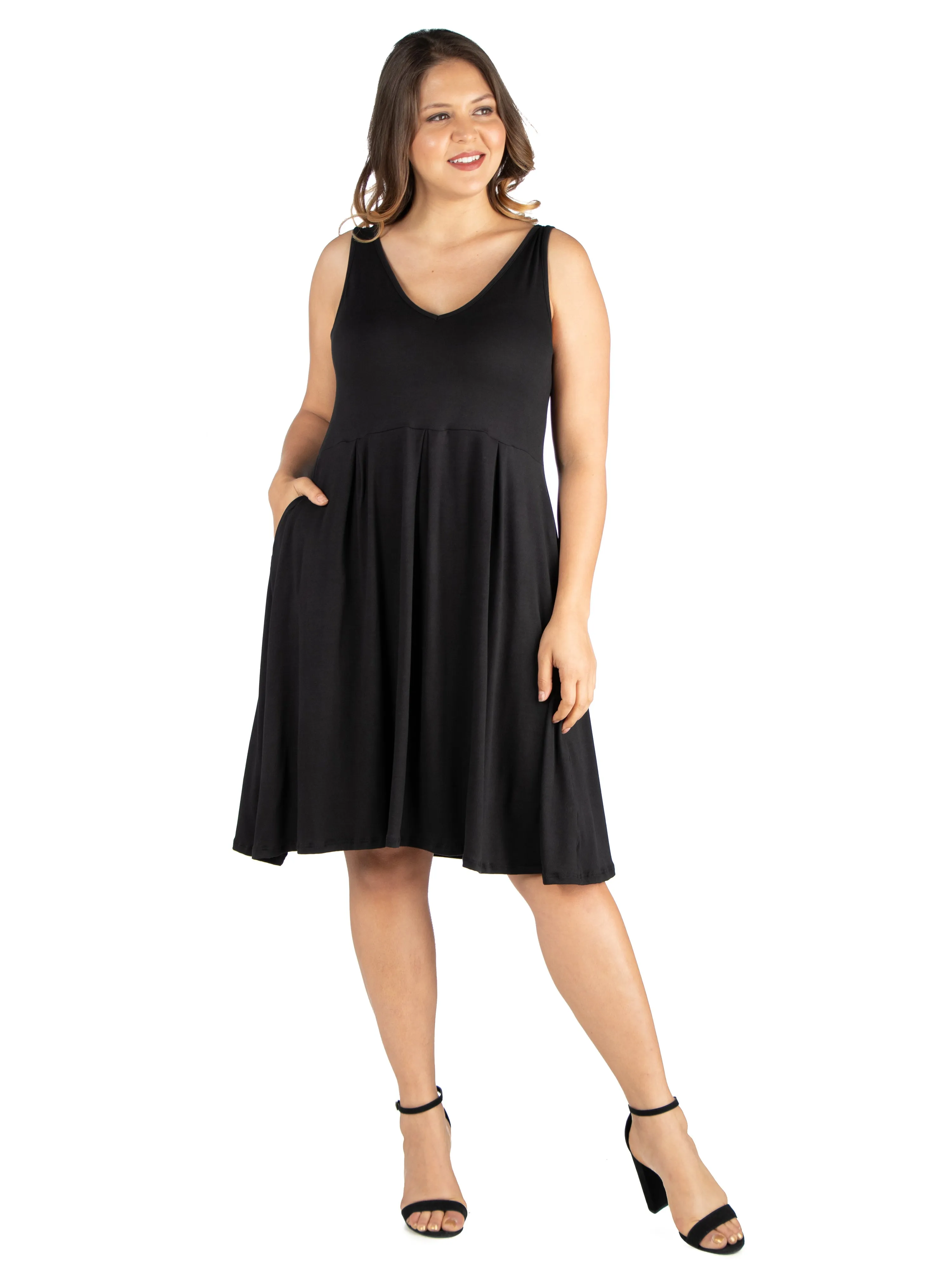 Sleeveless Midi Plus Size Fit and Flare Pocket Dress