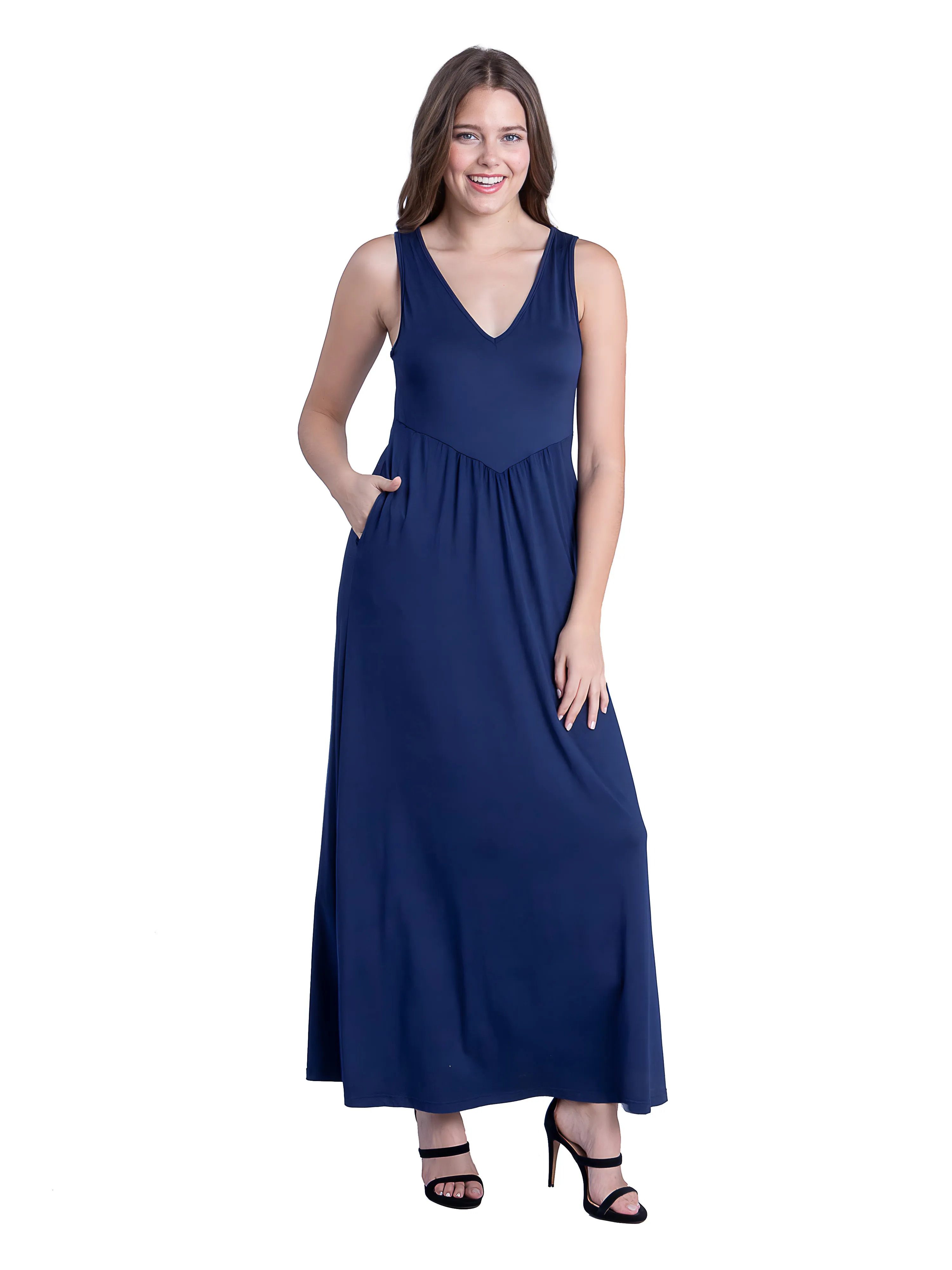 Sleeveless V Neck Maxi Dress with Pocket Detail