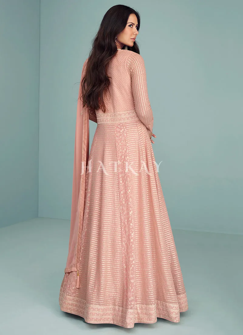 Soft Peach Embroidered Georgette Anarkali Suit