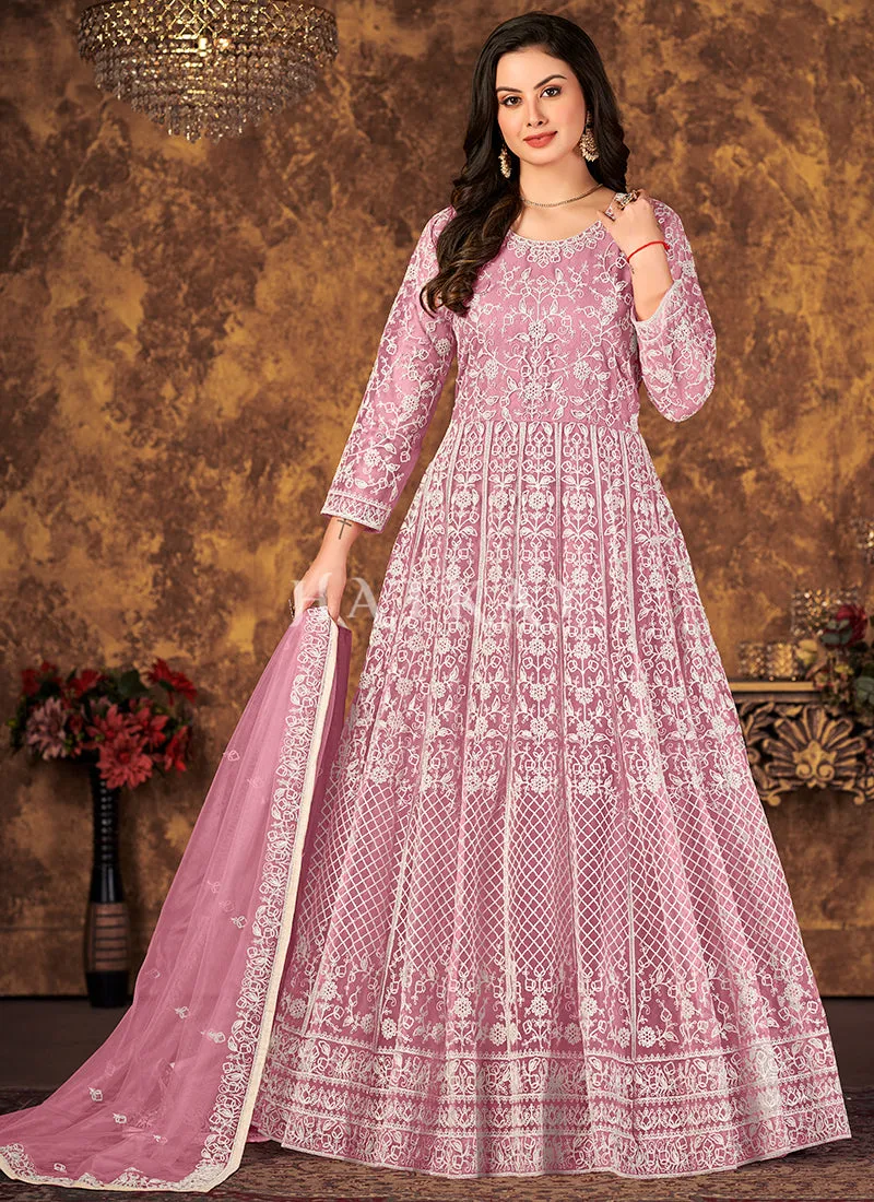 Soft Pink Embroidery Designer Anarkali Suit