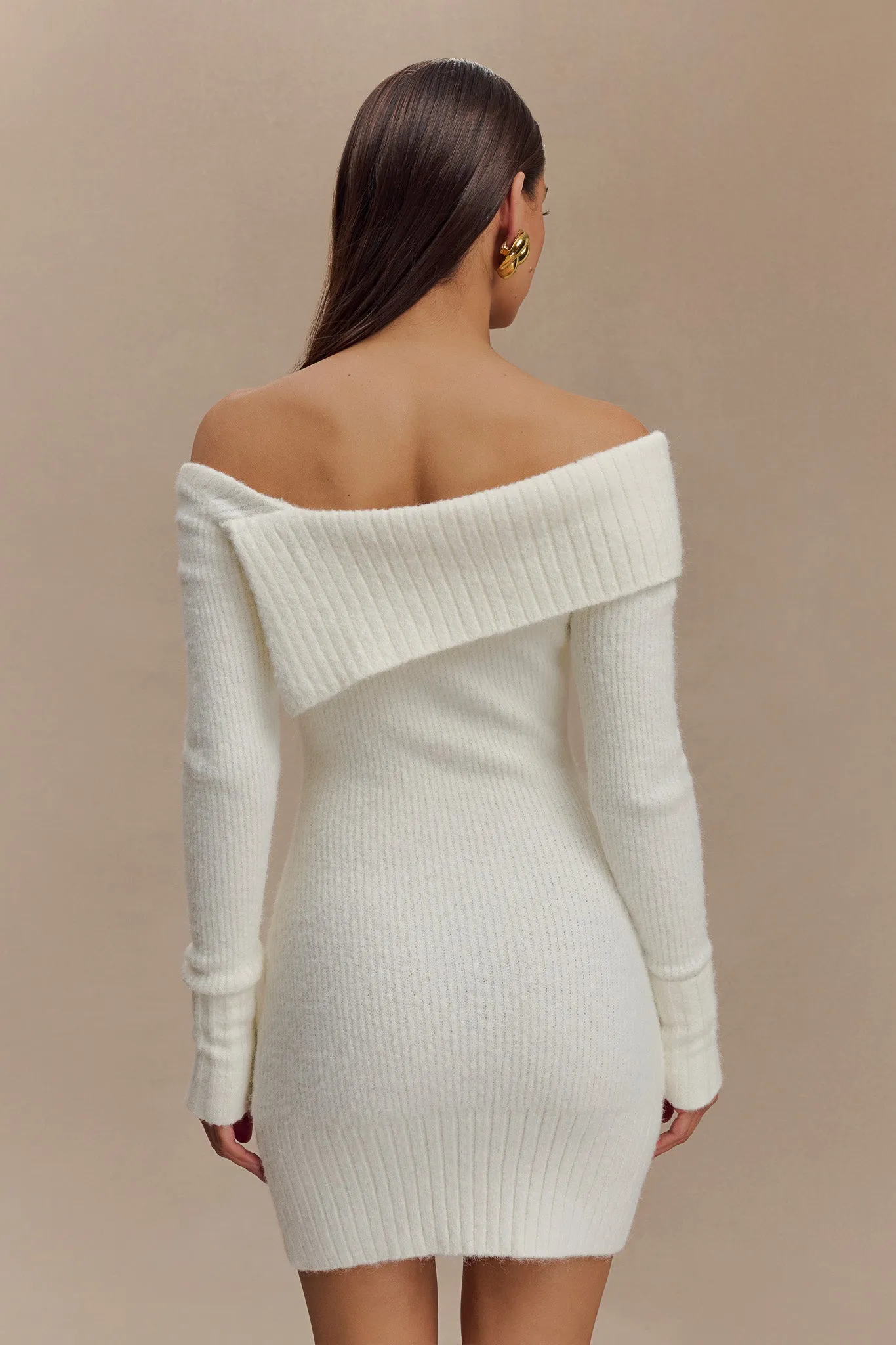 Stephanie Asymmetric Knit Mini Dress - Ivory