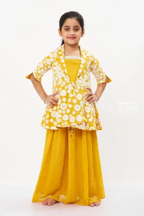 Sunny Elegance: Girls' Vibrant Yellow Kurti and Palazzo Set