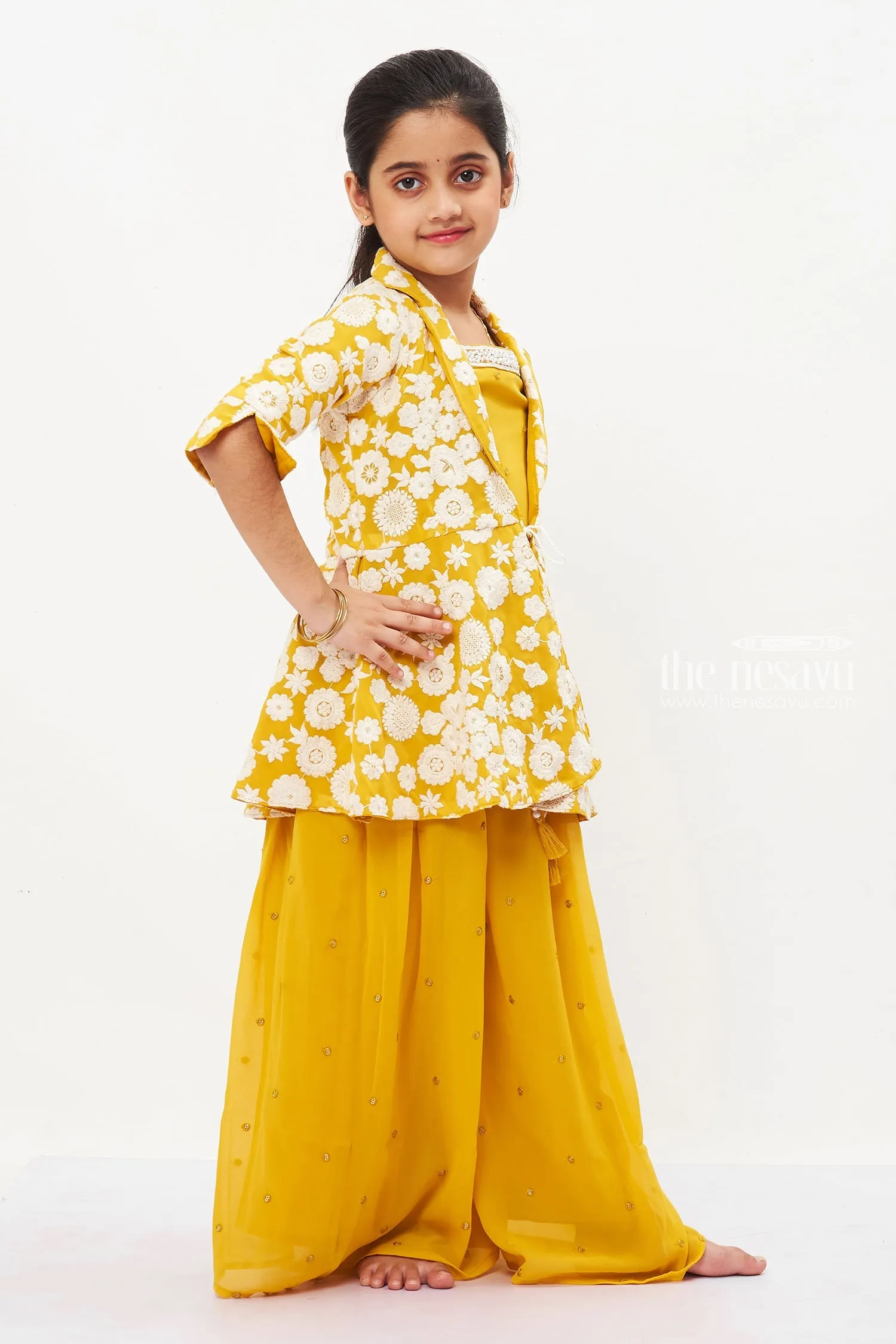 Sunny Elegance: Girls' Vibrant Yellow Kurti and Palazzo Set